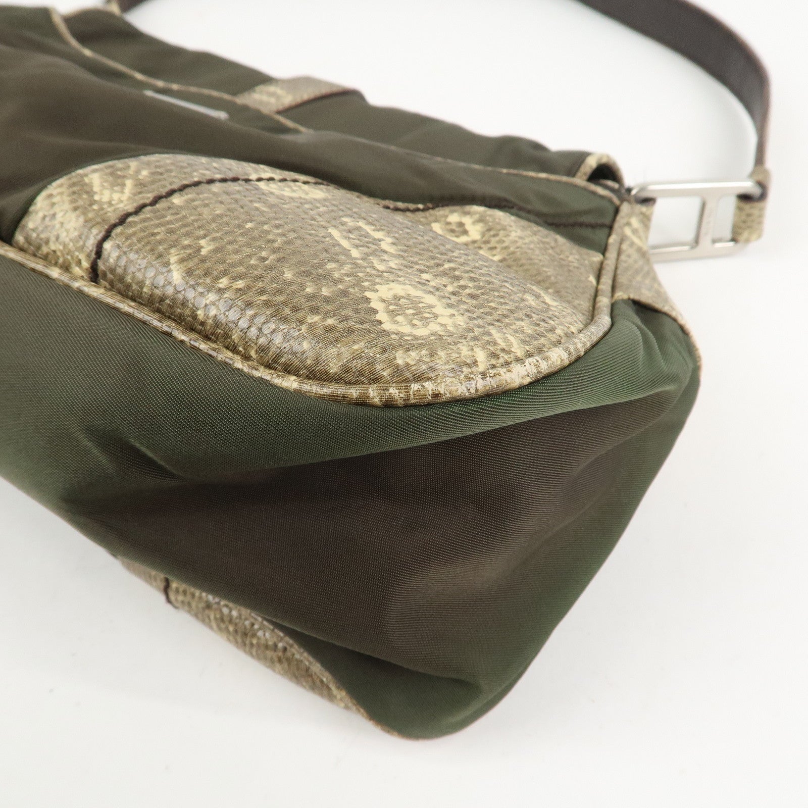 PRADA Triangle Logo Nylon Shoulder Bag Hand Bag Khaki B10738