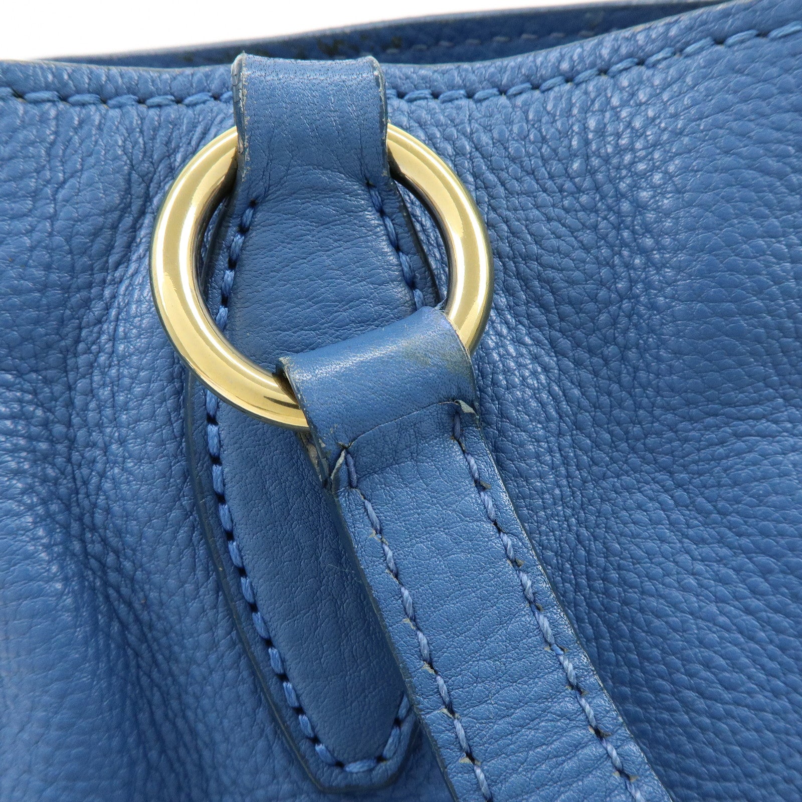 MIU MIU Logo Leather 2Way Bag Hand Bag Shoulder Bag Blue RR1945