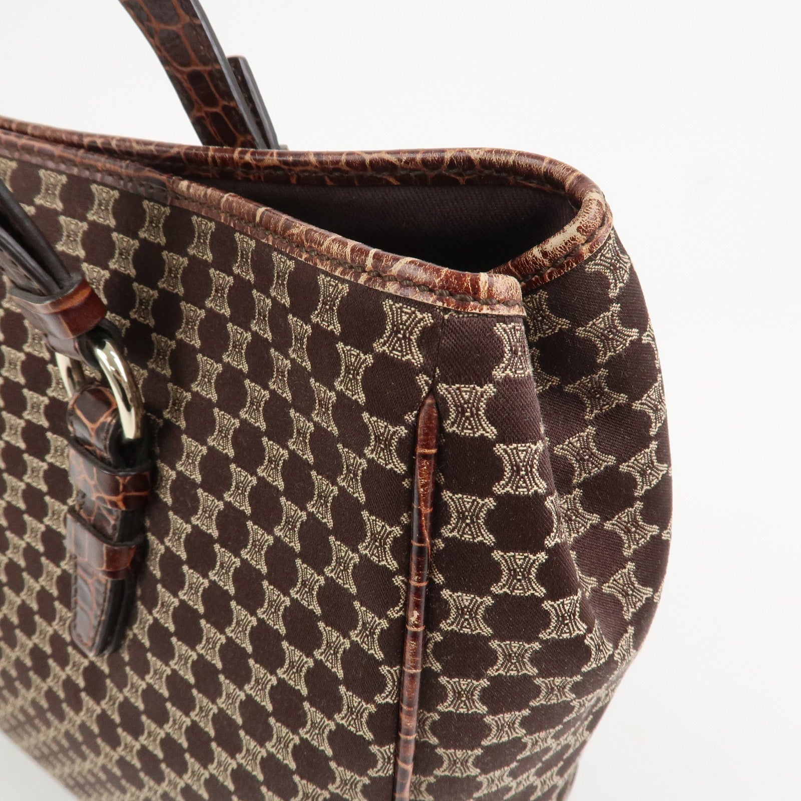 CELINE Macadam Canvas Embossed Leather Tote Bag Shoulder Bag Brown