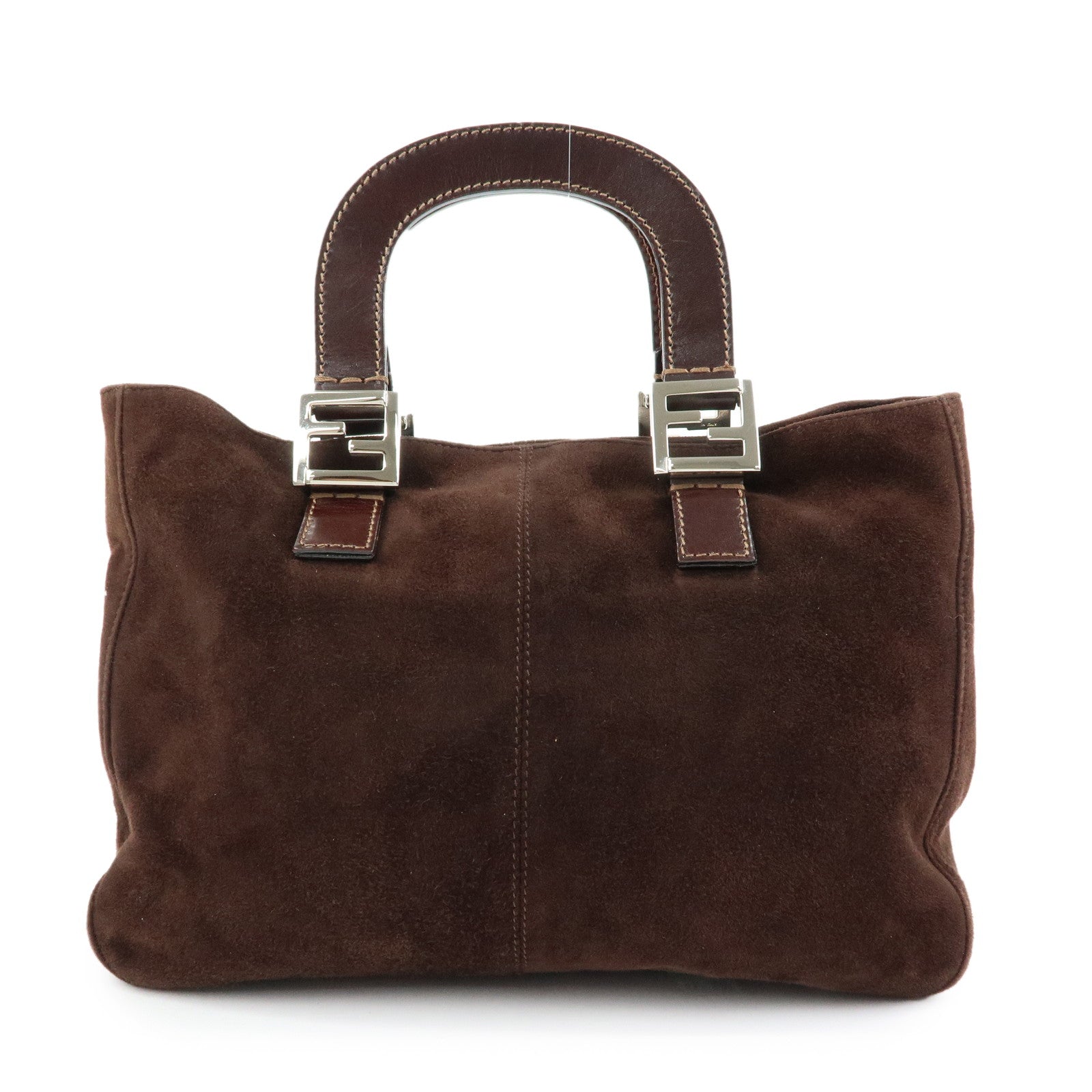 FENDI Suede Leather Tote Bag Hand Bag Brown 26329