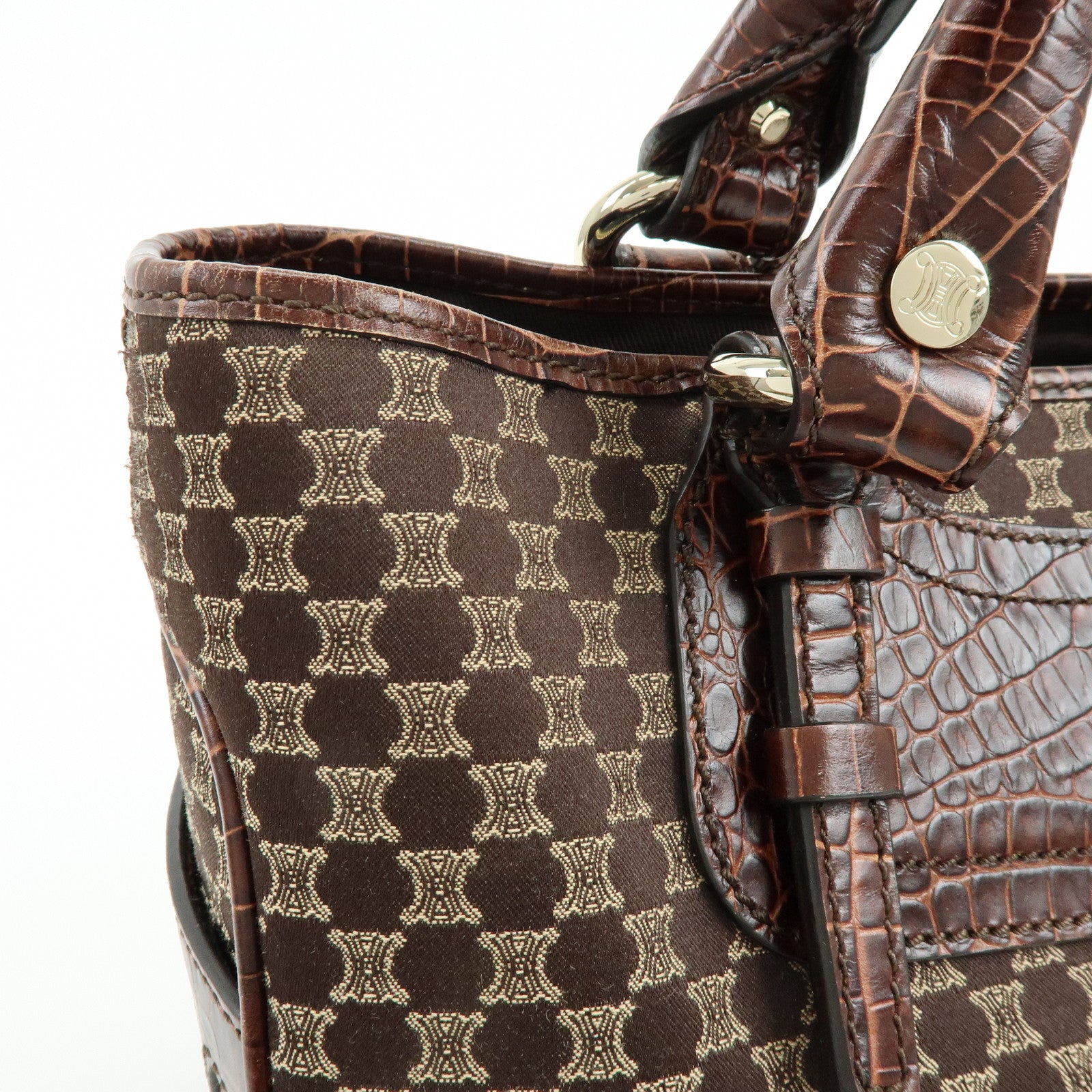 CELINE Macadam Embossed Leather Canvas Boogie Bag Hand Bag Brown