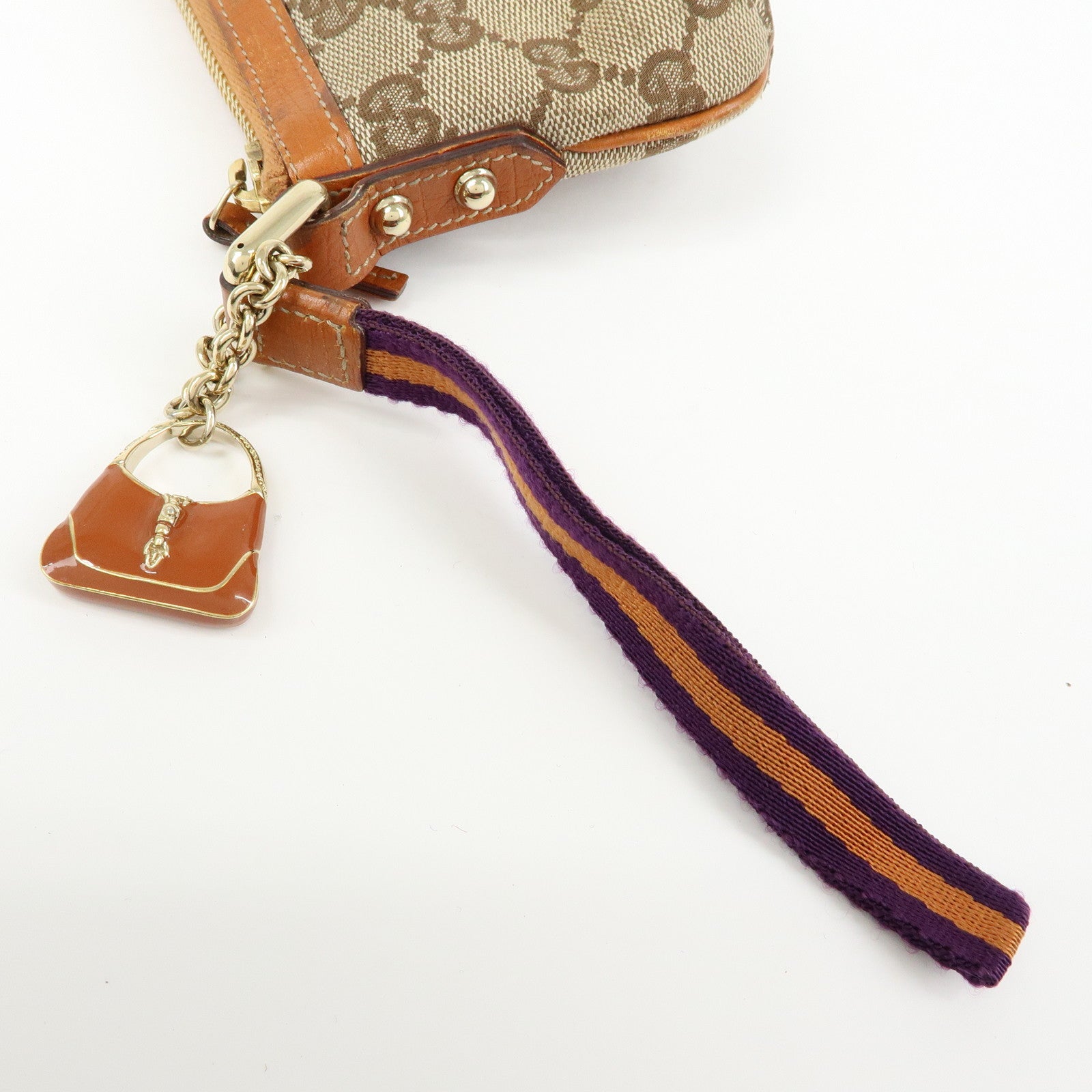 GUCCI Sherry GG Canvas Leather Pouch Hand Bag Beige Camel 152507