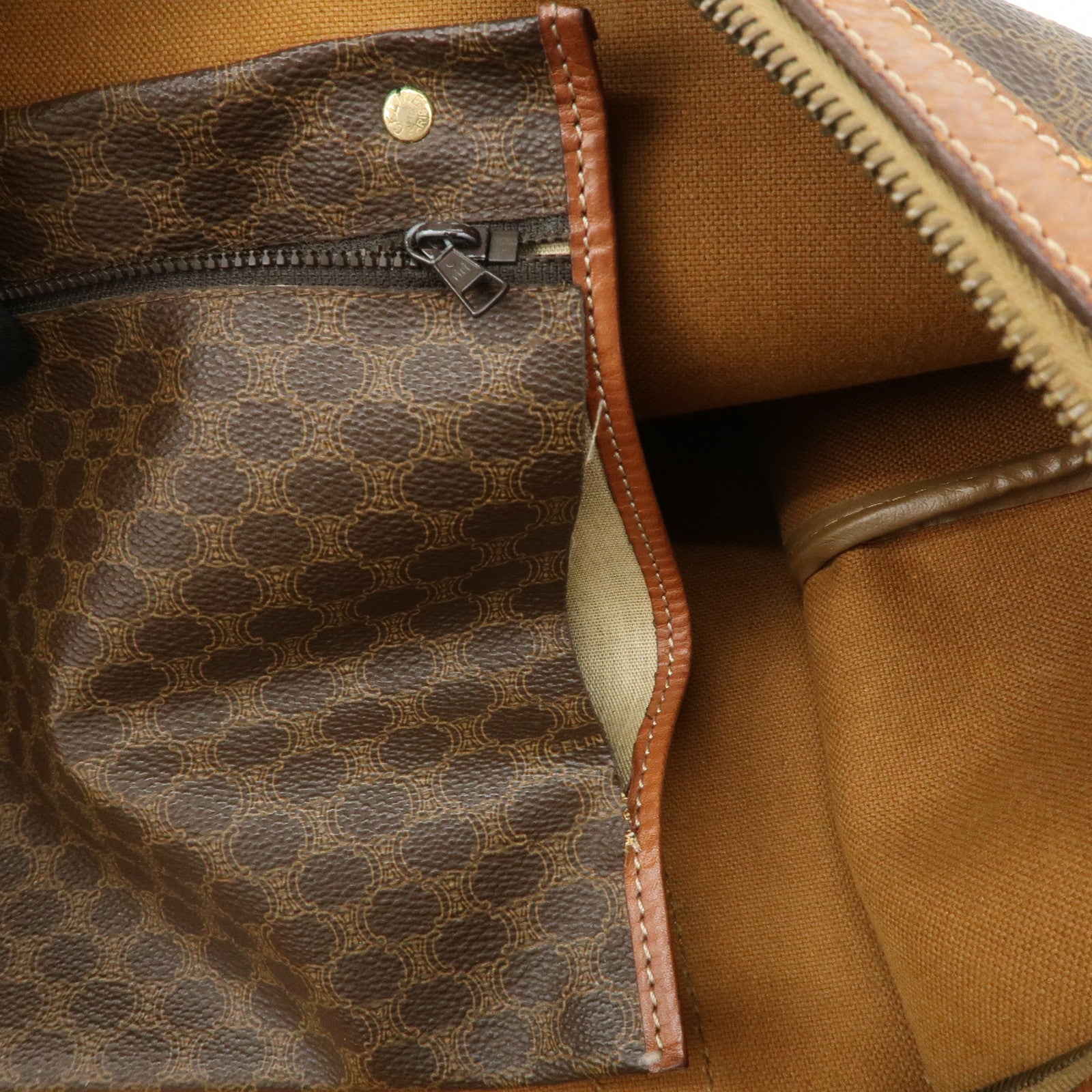 CELINE Macadam PVC Leather Boston Bag Travel Bag Brown