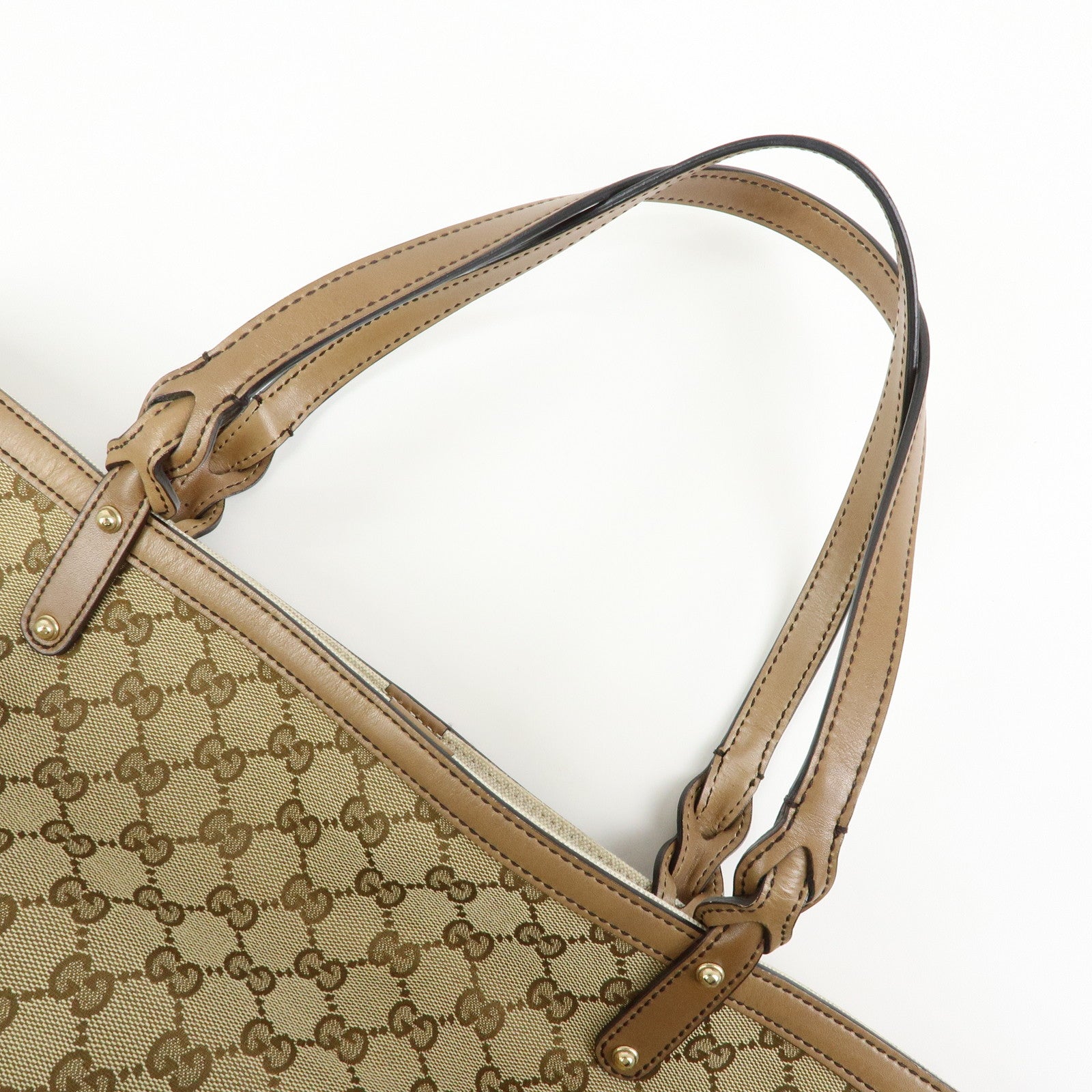 GUCCI GG Canvas Leather Tote Bag Shoulder Bag Beige 247209