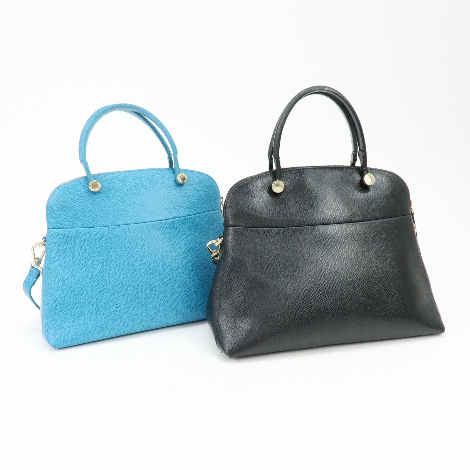 FURLA Set of 2 Leather 2Way Bag Hand Bag Shoulder Bag Black Blue