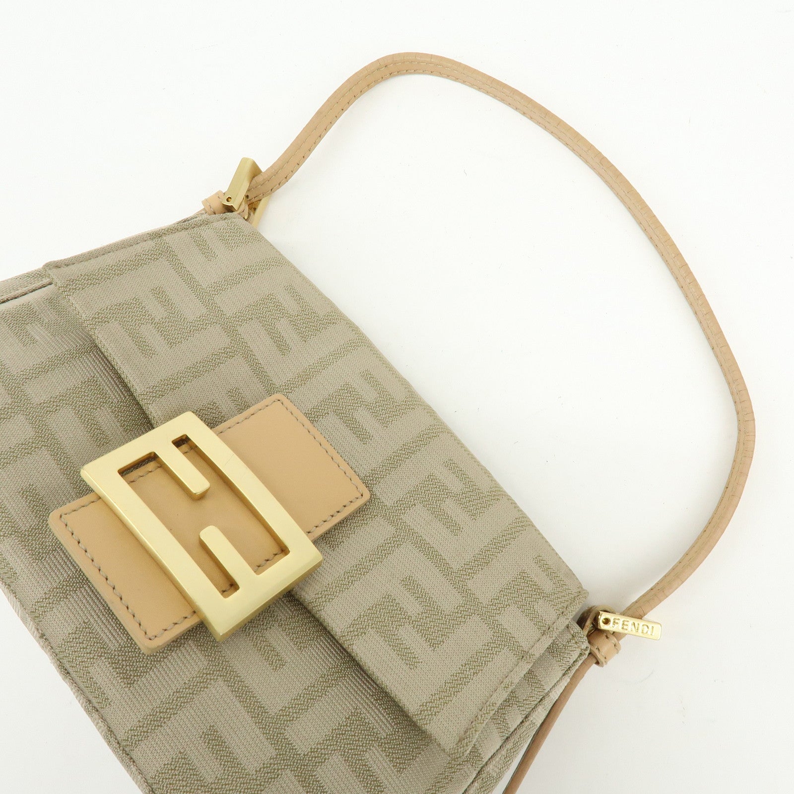FENDI Zucca Canvas Leather Hand Bag Beige 8BR180