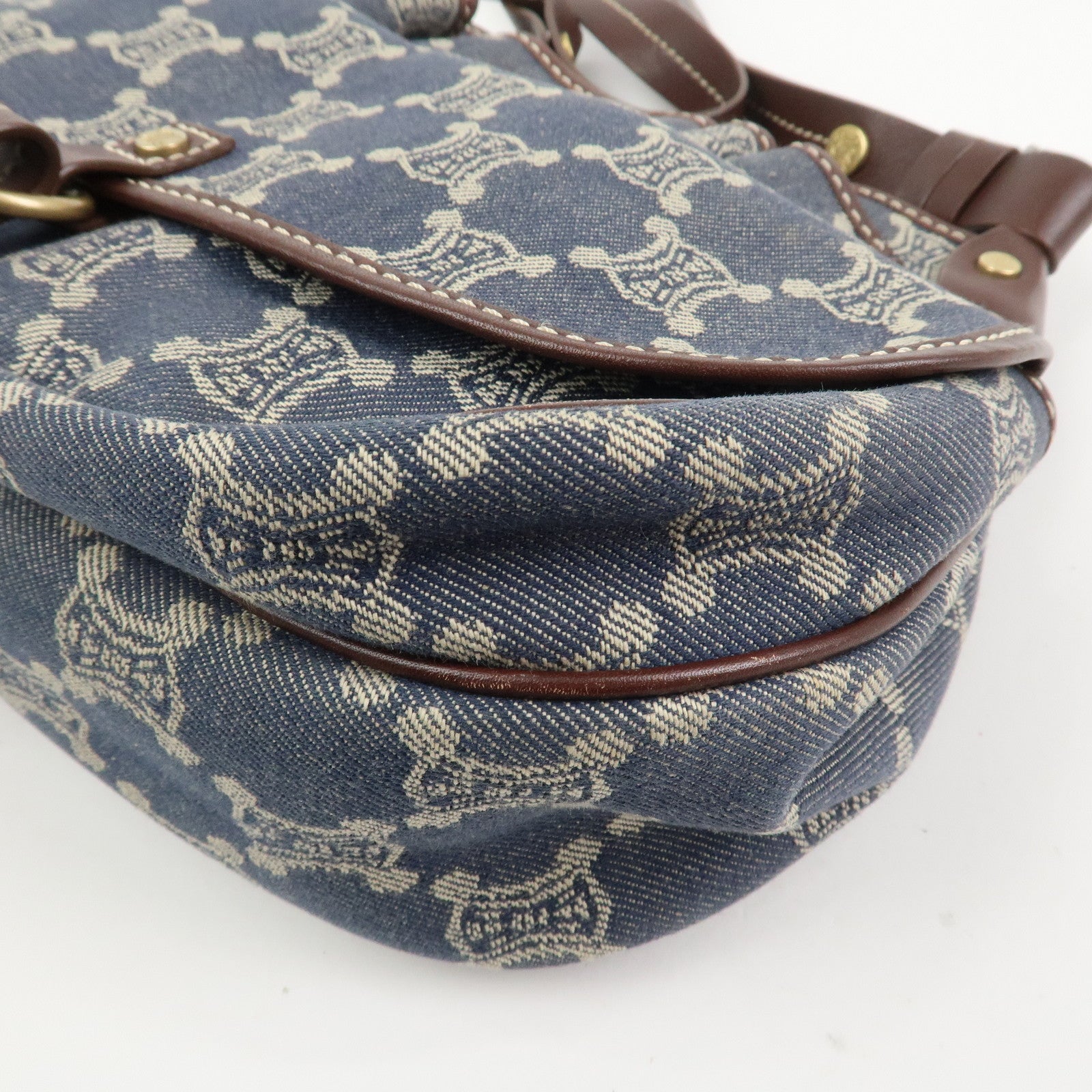 CELINE Macadam Logo Canvas Leather Shoulder Bag Crossbody Bag Denim