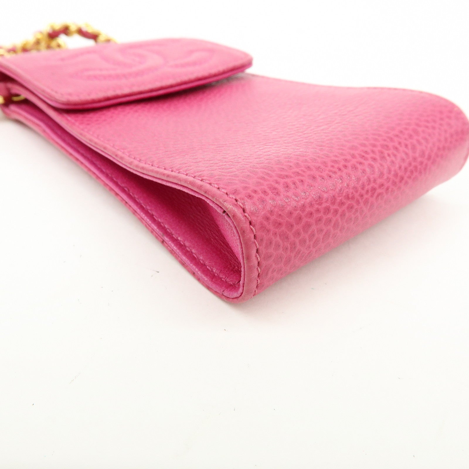 CHANEL COCO Mark Caviarskin Chain Shoulder Bag Phone Pouch Pink