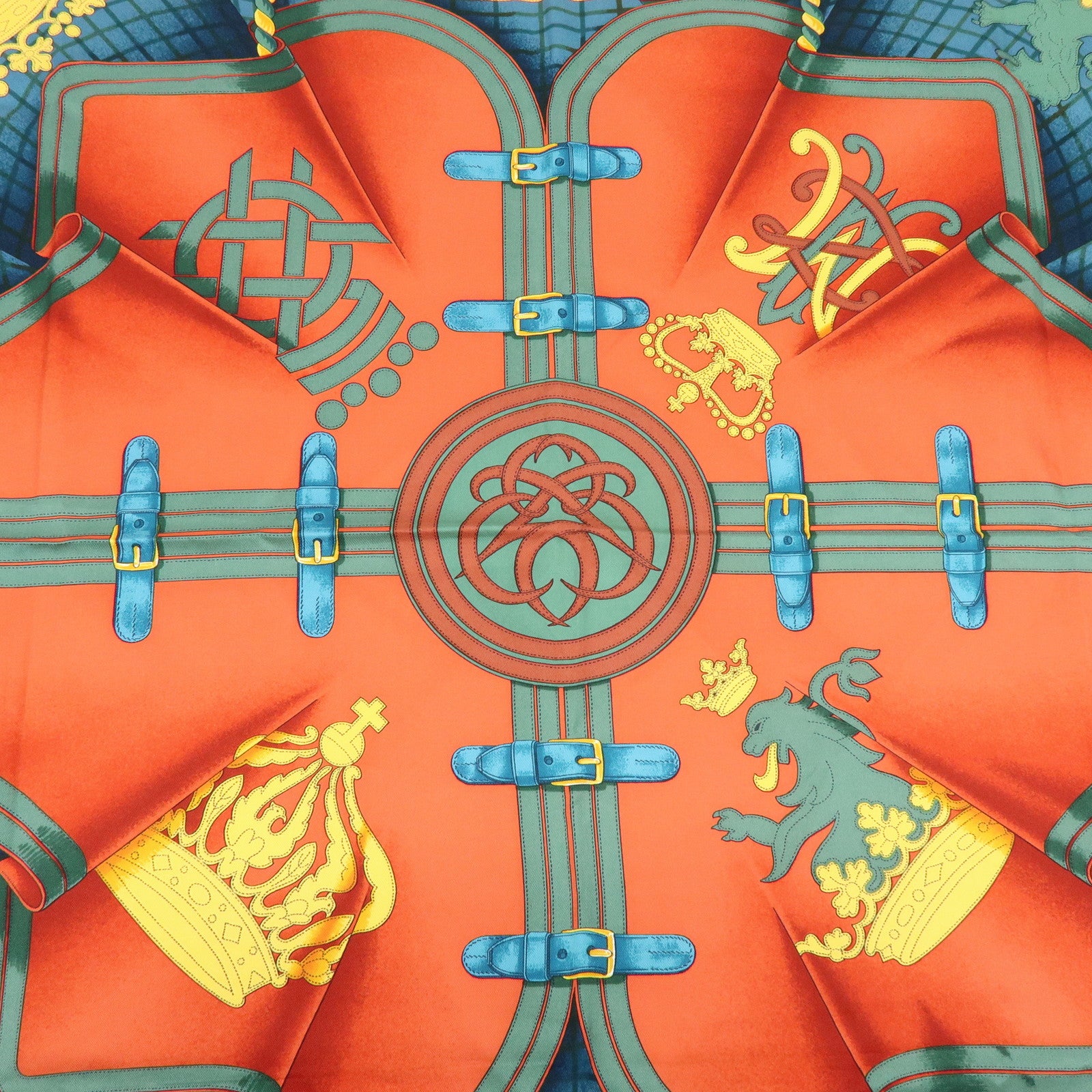 HERMES Carre 90 Silk 100% Scarf GRANDE TENUE Red Green