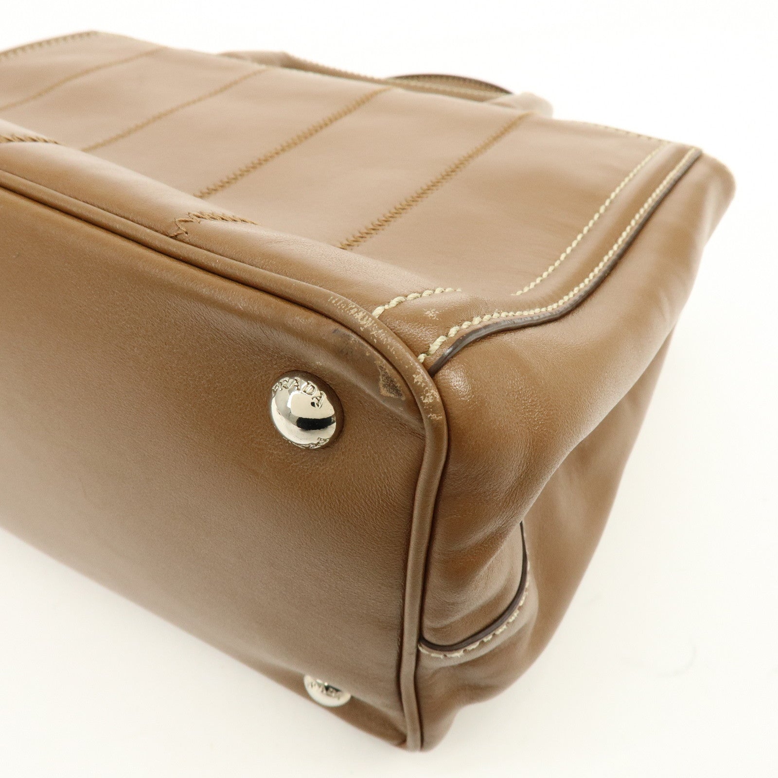 PRADA Canapa Triangle Logo 2Way Bag Shoulder Hand Bag Brown 1BG900