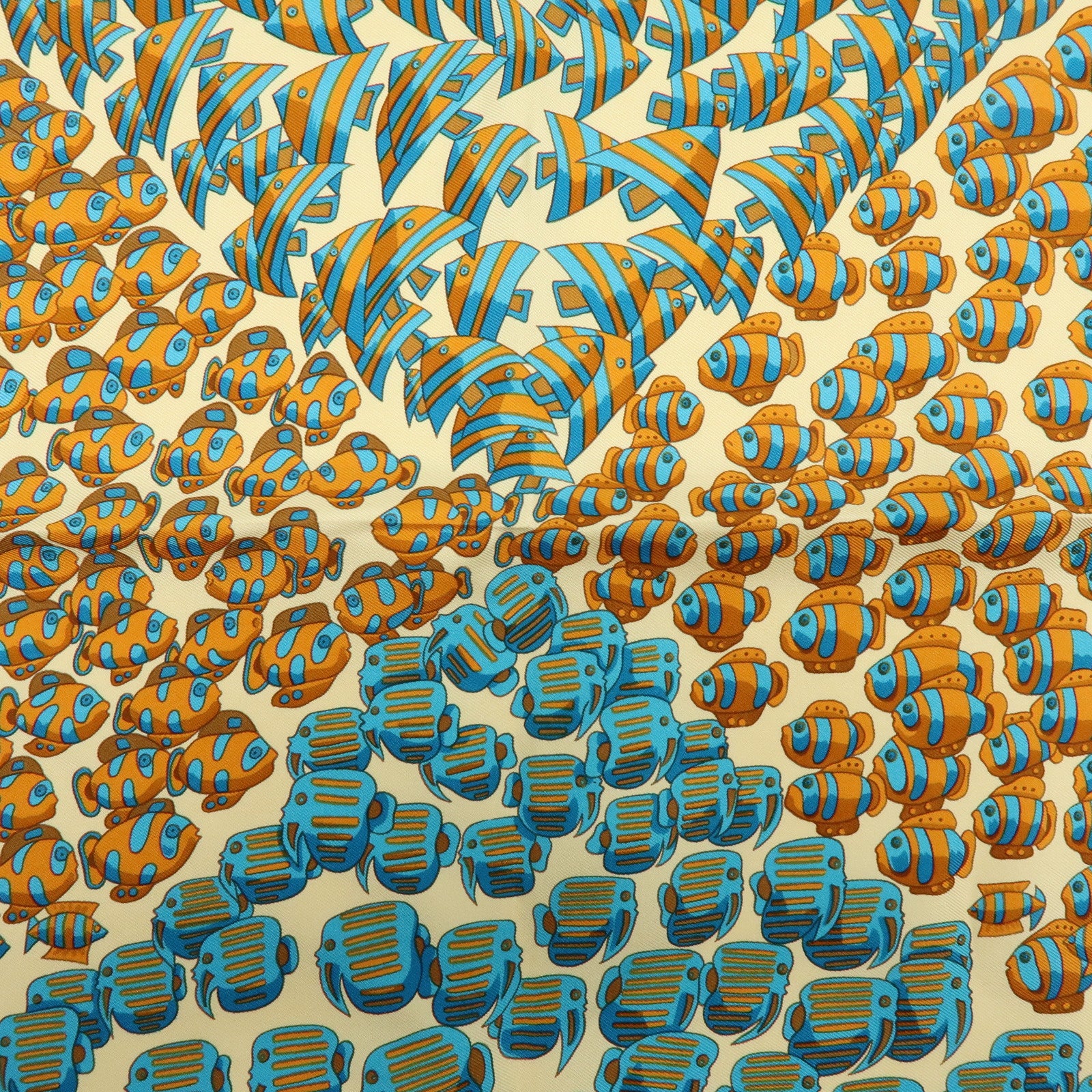HERMES Petit Carre 40 Silk 100% Mini Scarf Poissons Tropicaux