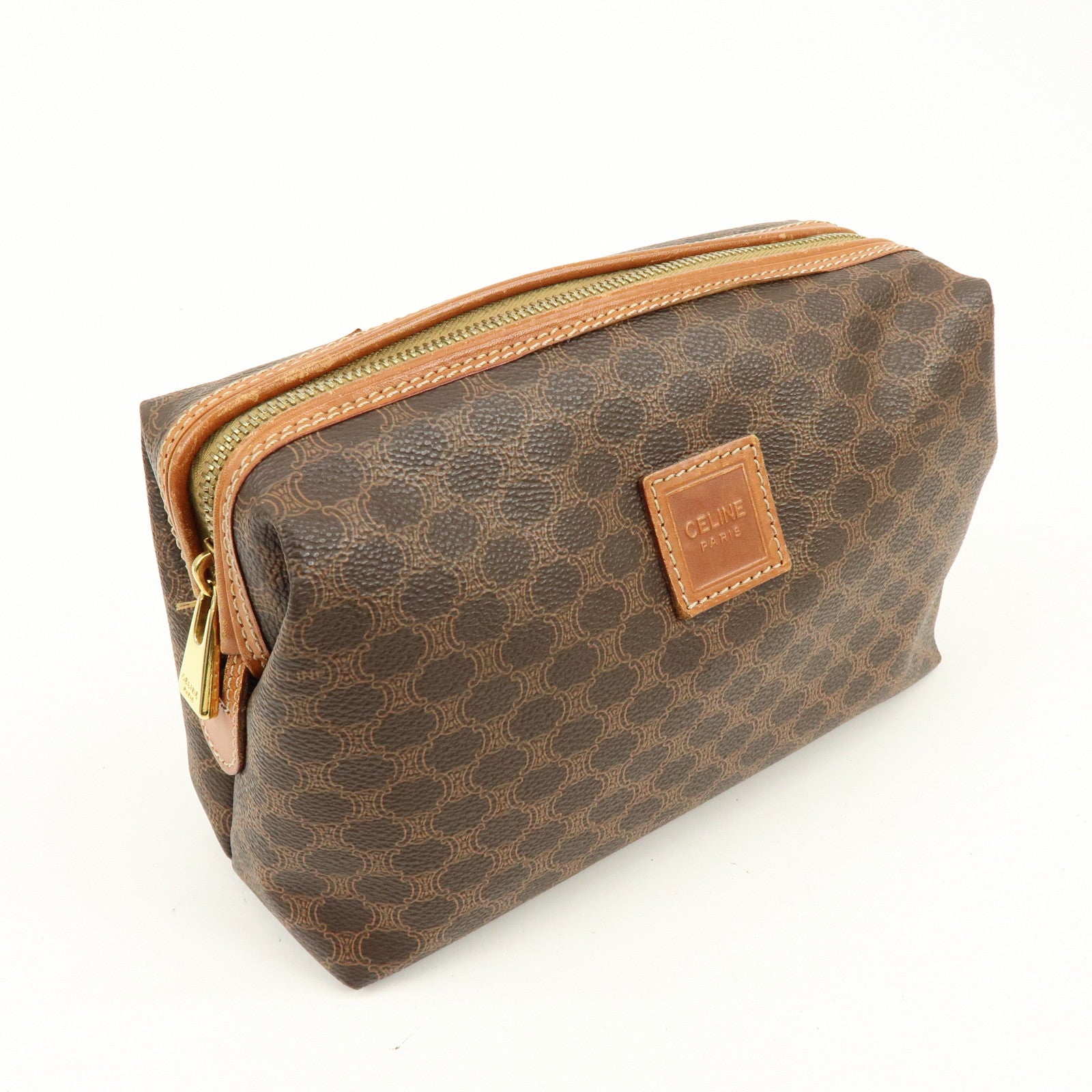 CELINE Macadam PVC Leather Pouch Cosmetic Pouch Brown