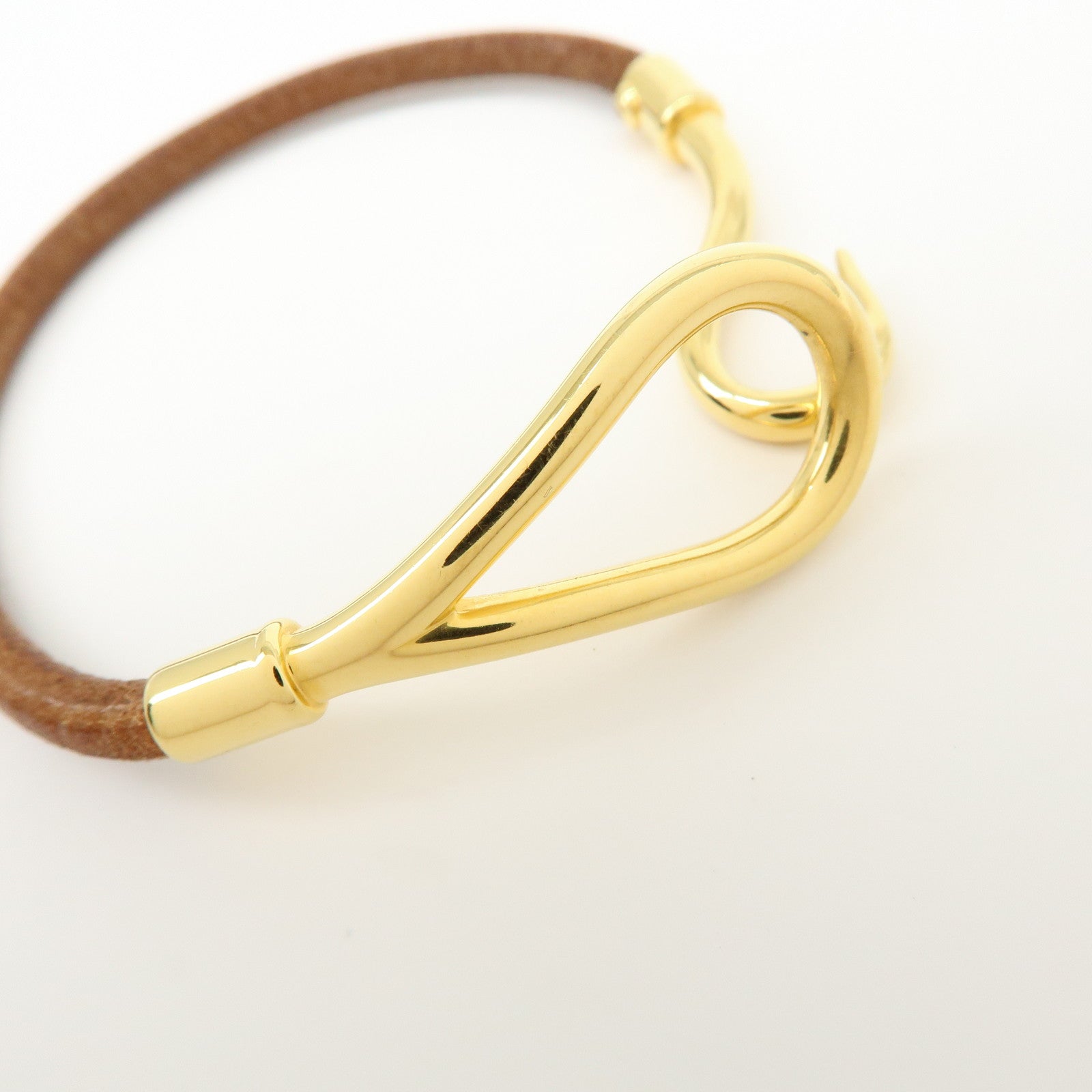 HERMES Jumbo Choker Leather Bracelet Brown Gold