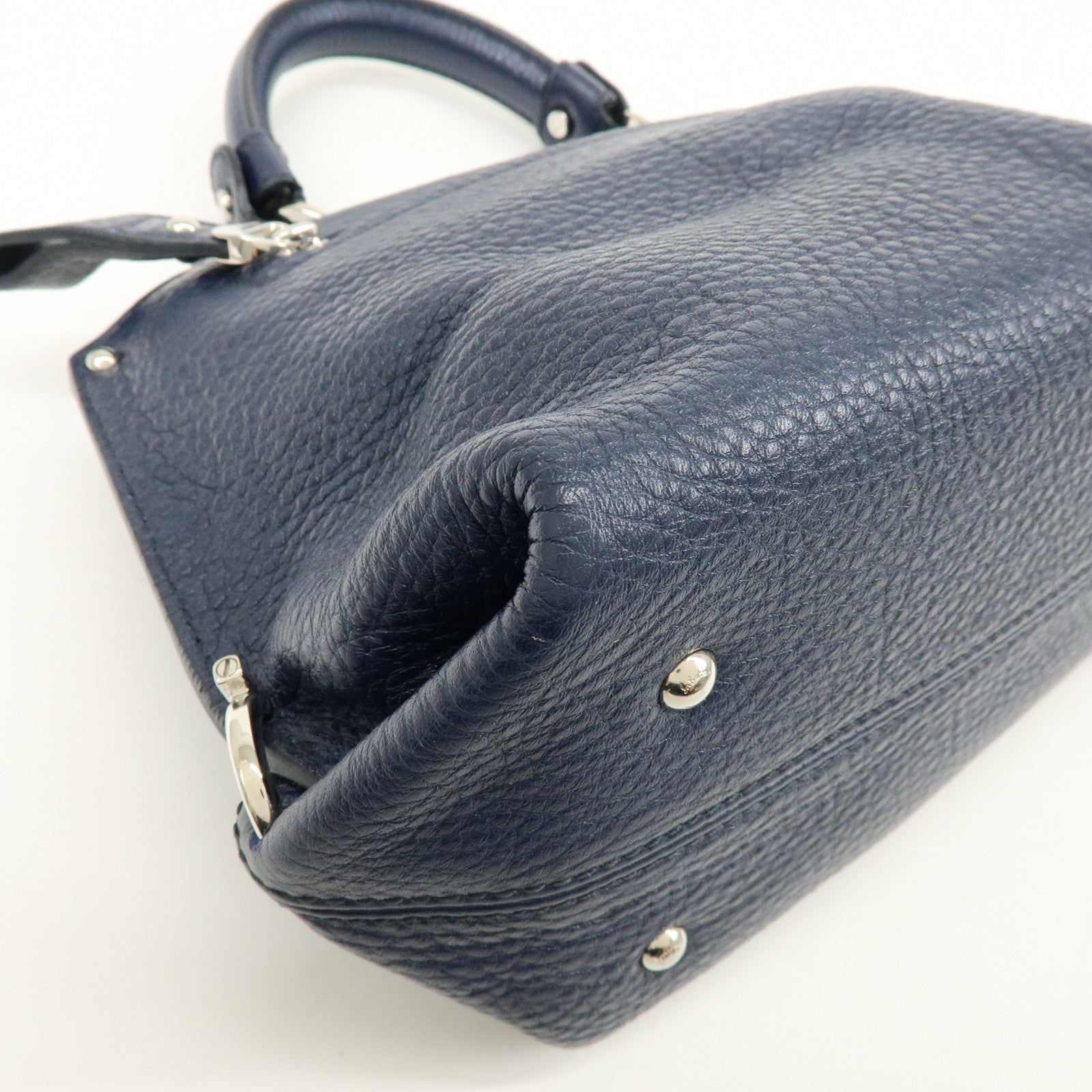 Ferragamo Gancini Leather Hand Bag Navy