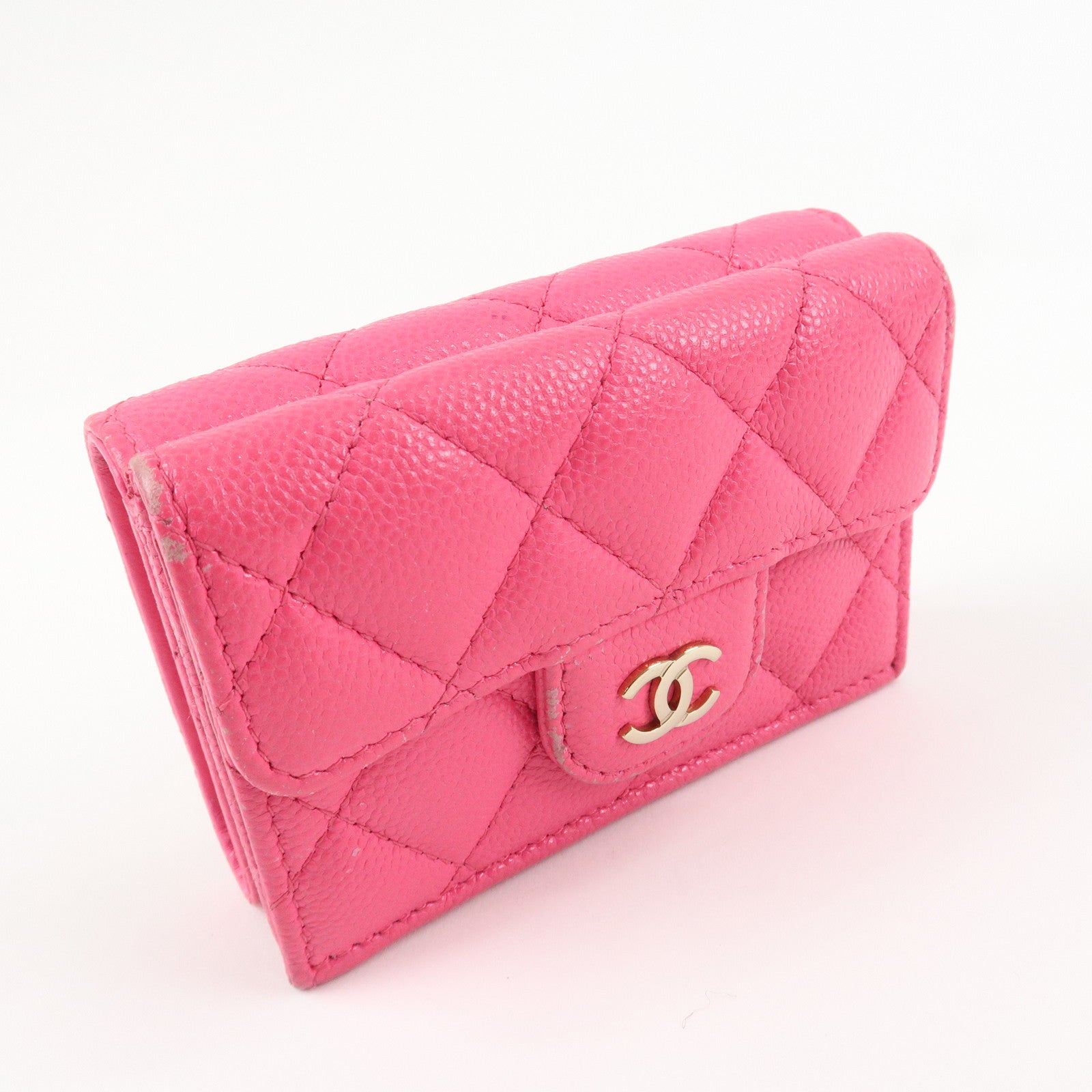 CHANEL Matelasse Caviarskin Classic Small Flap Wallet Pink AP0230 Used