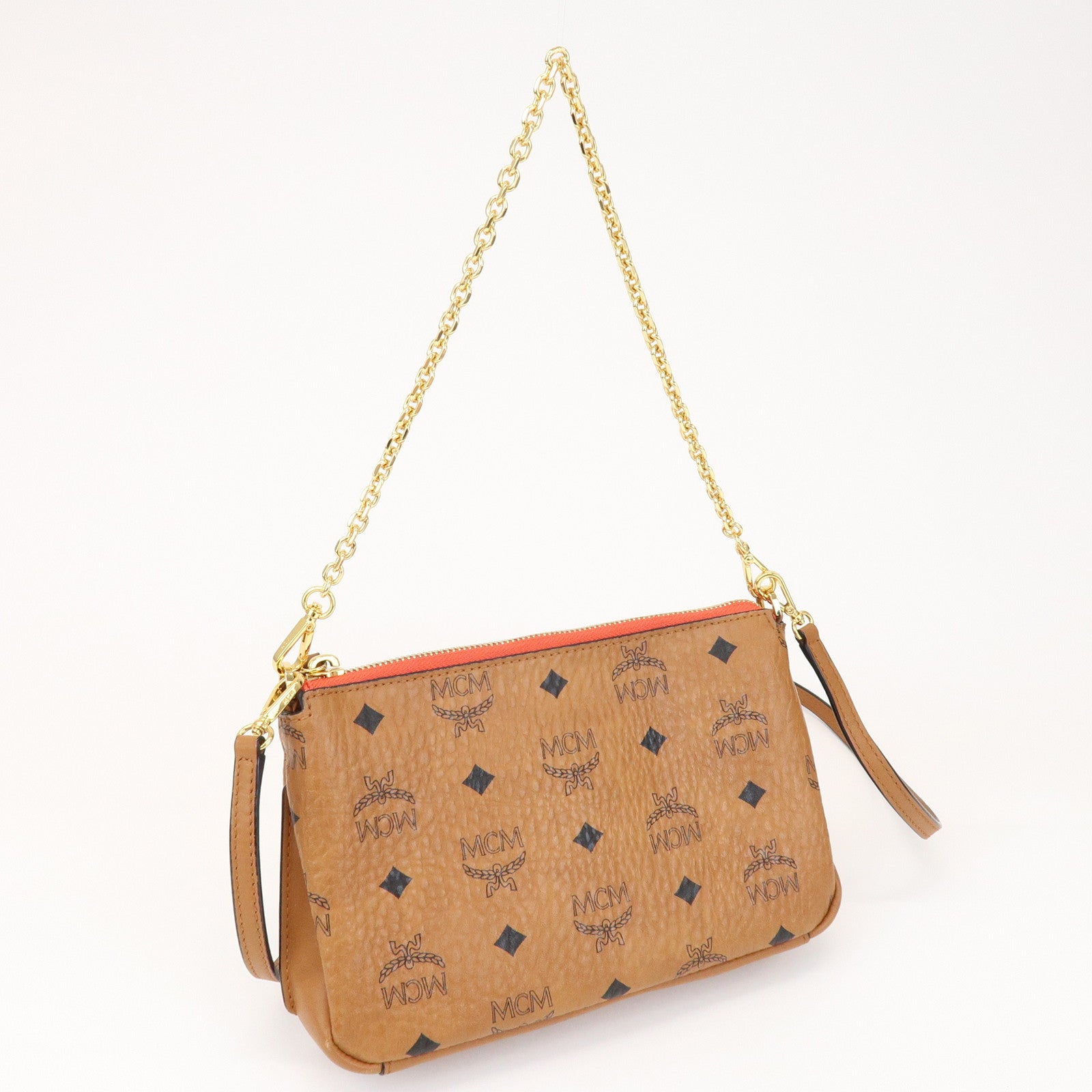 MCM Visetos Leather 2WAY Hand Bag Shoulder Bag Crossbody Bag Brown