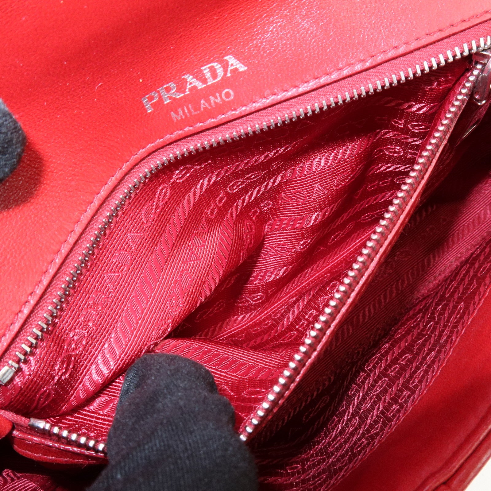 PRADA Nappa Goatskin Leather Chain Shoulder Bag Red 1BD140