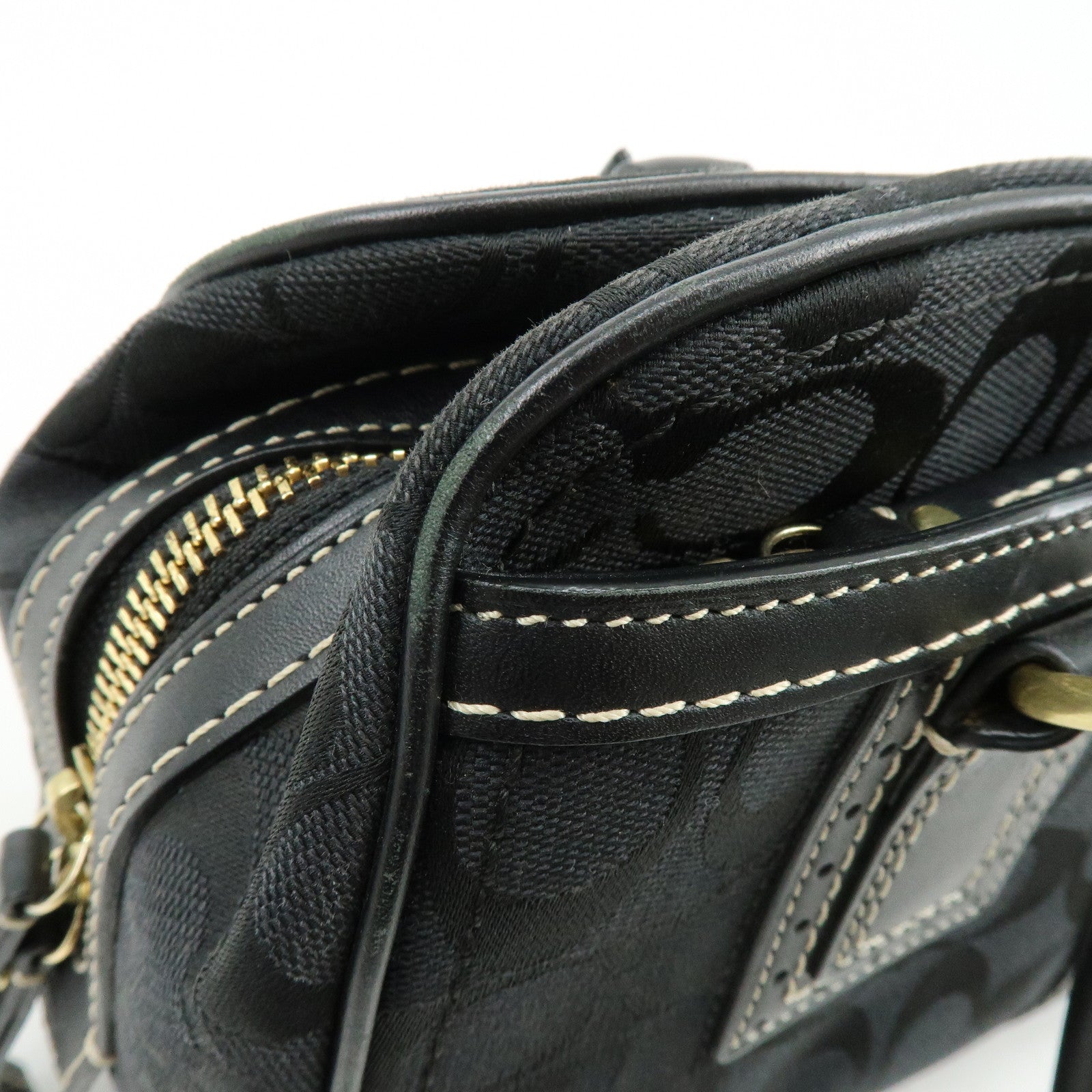 COACH Signature Canvas Leather Shoulder Bag Boston Bag Black