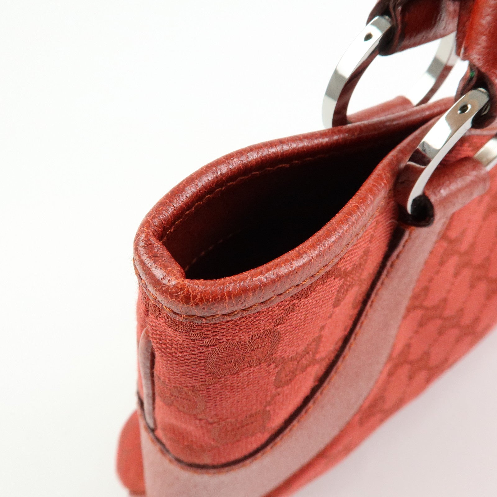 GUCCI GG Canvas Leather Tote Bag Hand Bag Red 113015
