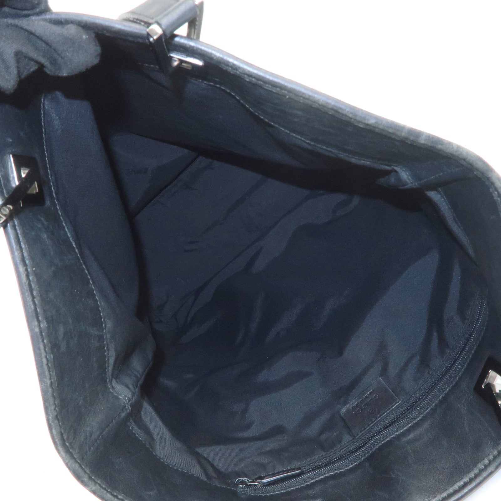 GUCCI GG Monogram Denim Leather Tote Bag Shoulder Bag Black 31243