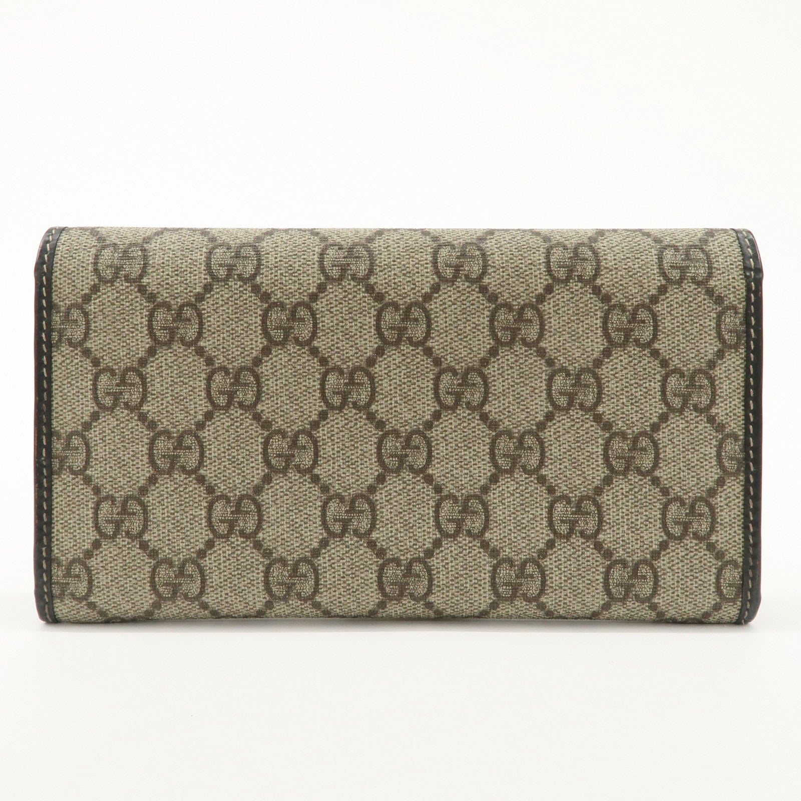 GUCCI GG Supreme Leather Flap Long Wallet Beige Brown 203573 Used
