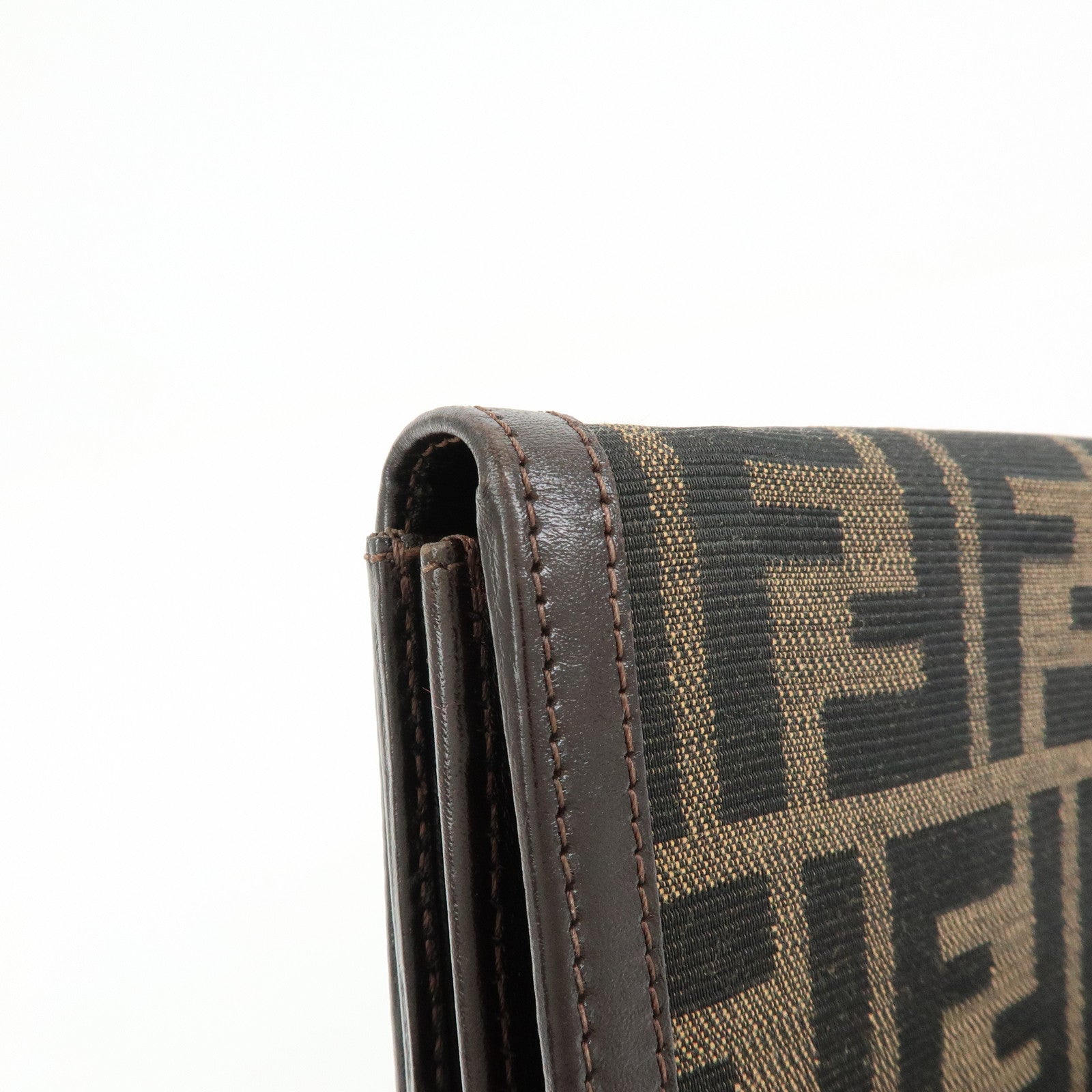 FENDI Zucca Canvas Leather Bi-fold Long Wallet Brown 30851