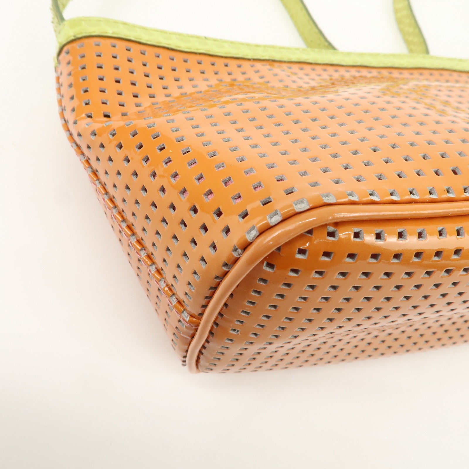 FENDI Patent Leather Mini Hand Bag Orange Lime Green 26636