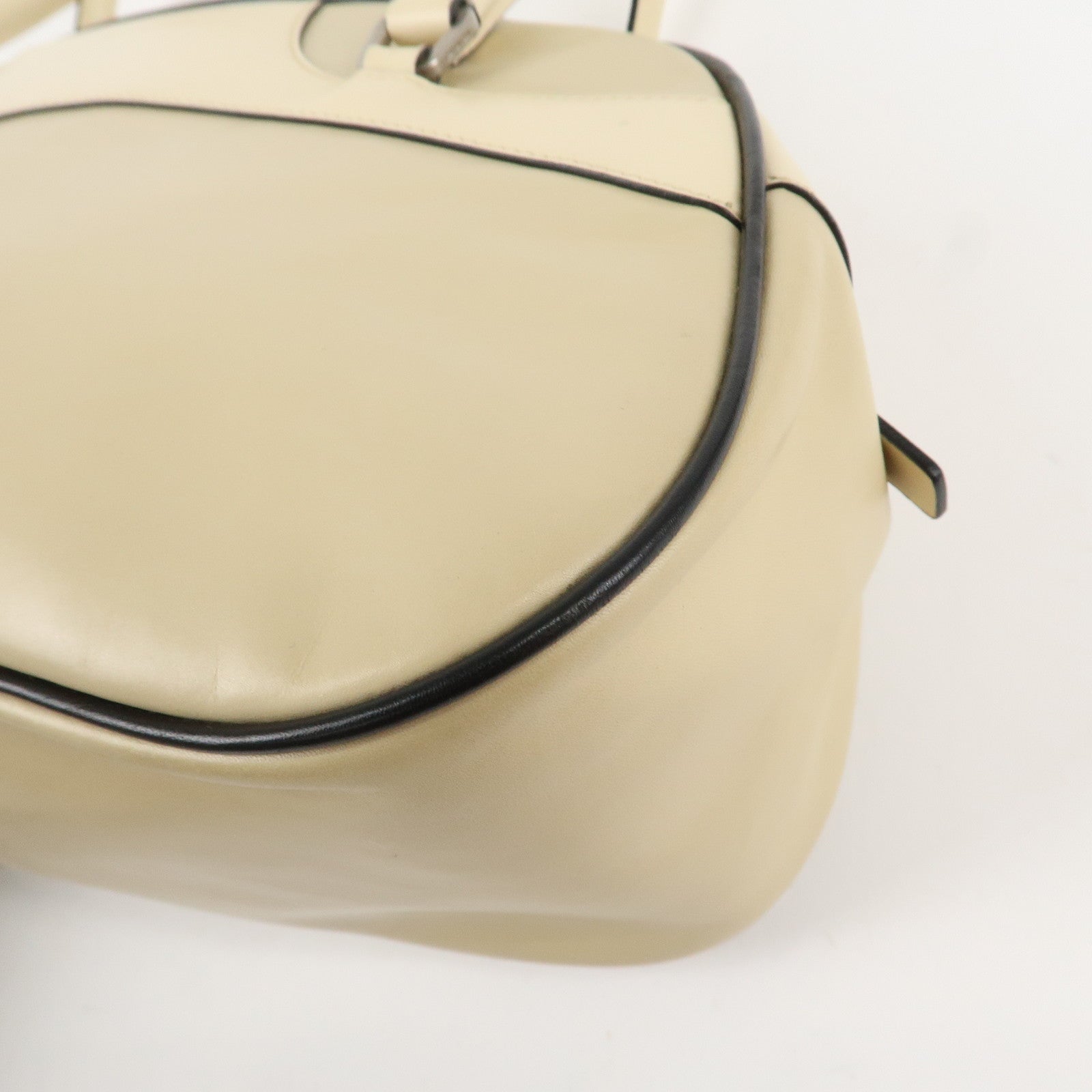 PRADA Leather Bowling Bag Boston Bag Ivory Silver Hardware BL0049 Used