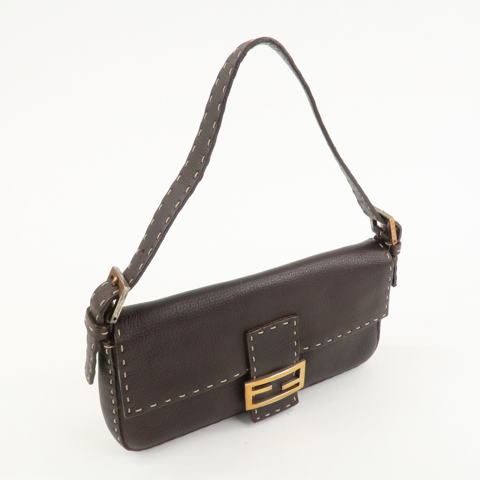FENDI Mamma Baguette Selleria Logo Leather Shoulder Bag 8BR000