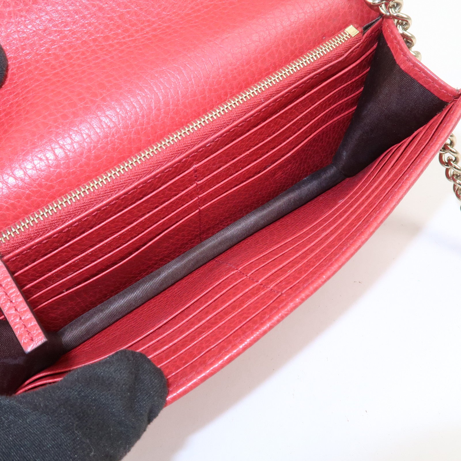 GUCCI Interlocking G Leather Chain Wallet Shoulder Bag Red 510314