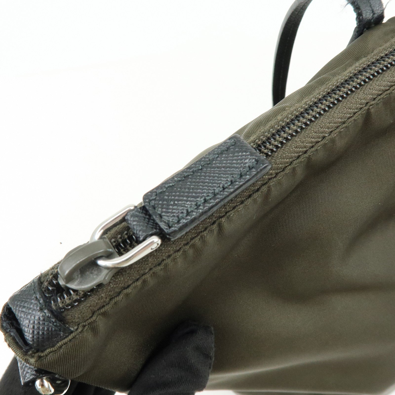 PRADA Triangle Logo Nylon Tote Bag Shoulder Bag Khaki Black 1BG052