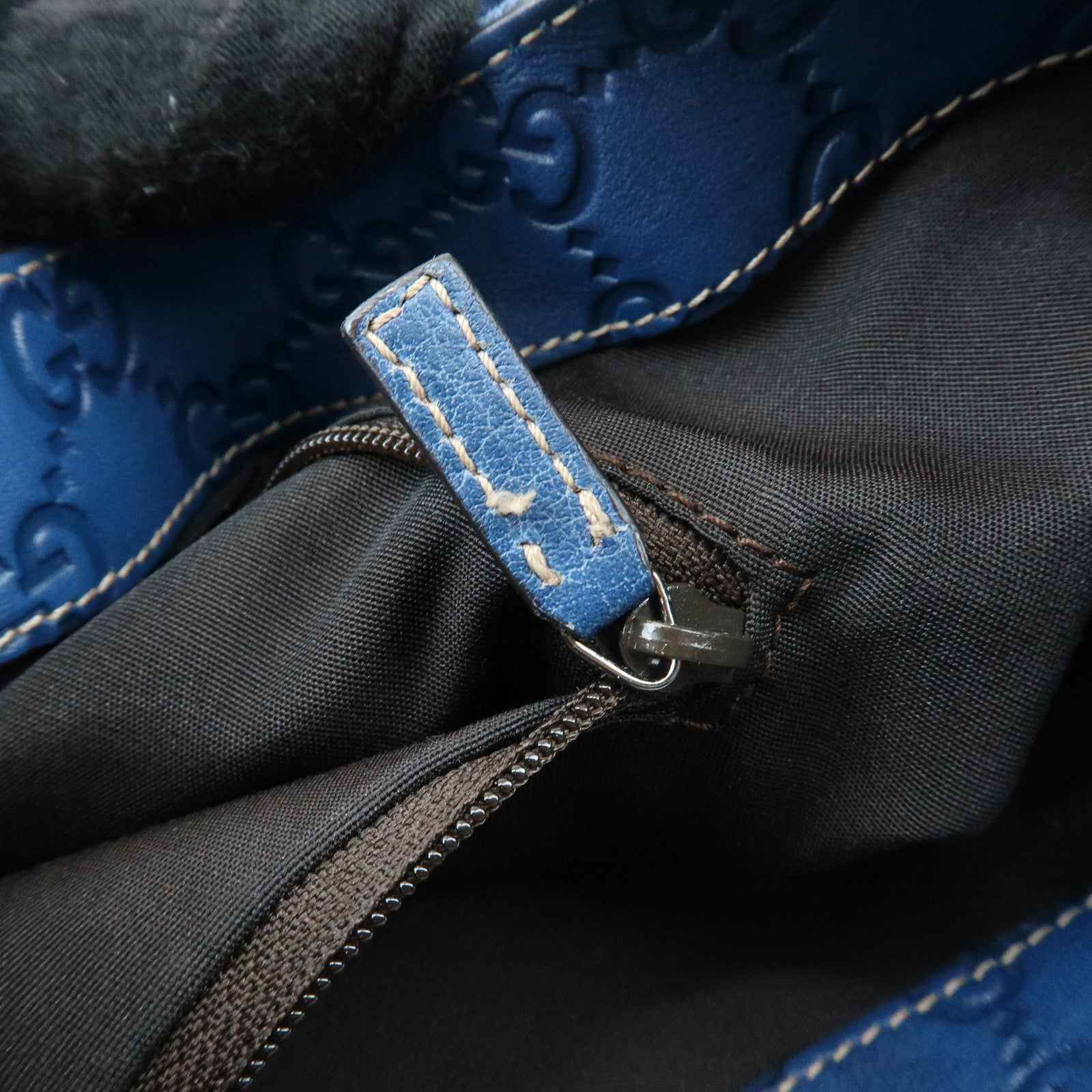 GUCCI Canvas Guccissima Leather Wood Shoulder Bag Blue 257265
