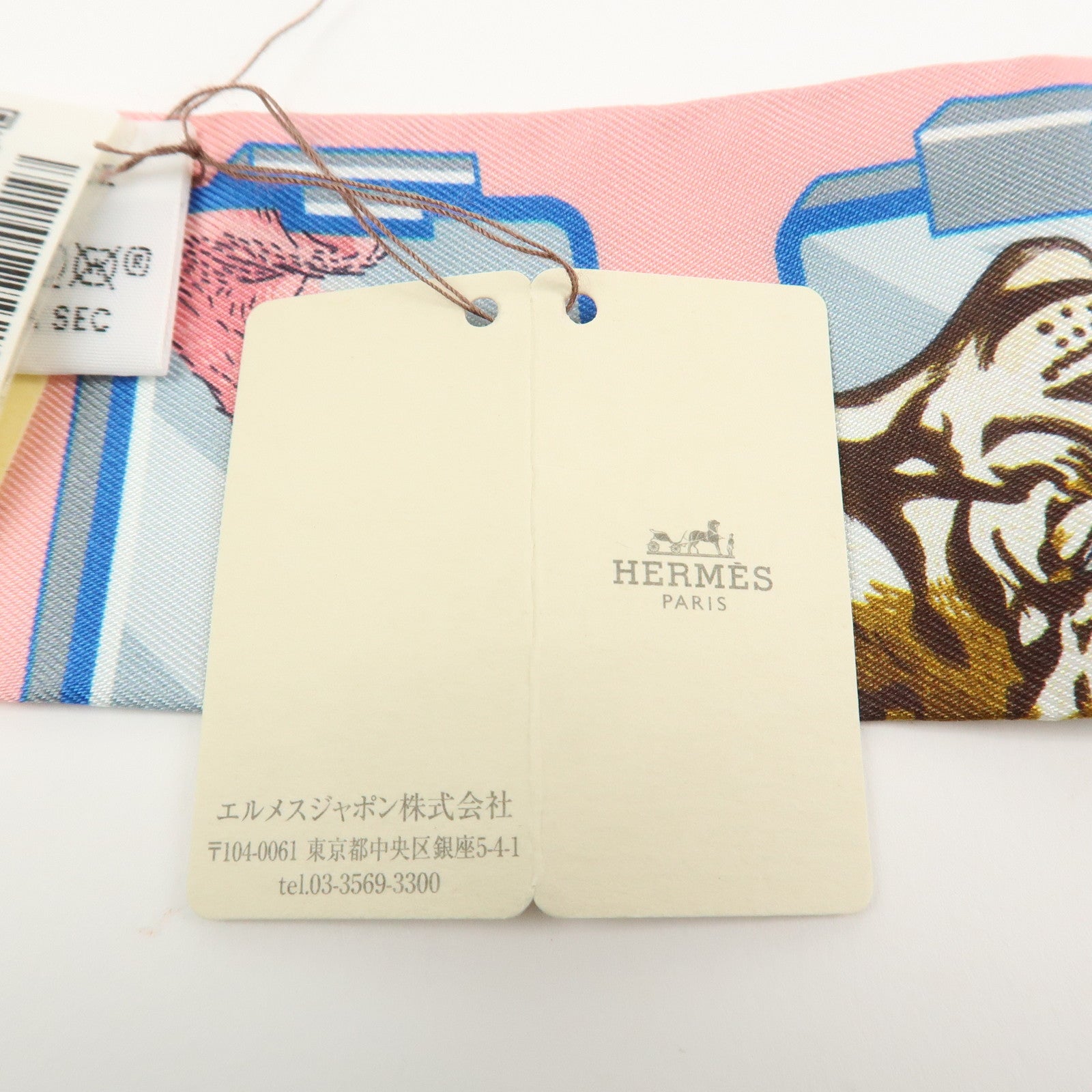 HERMES Twilly Silk 100% HERMES STORY Scarf Pink Blue