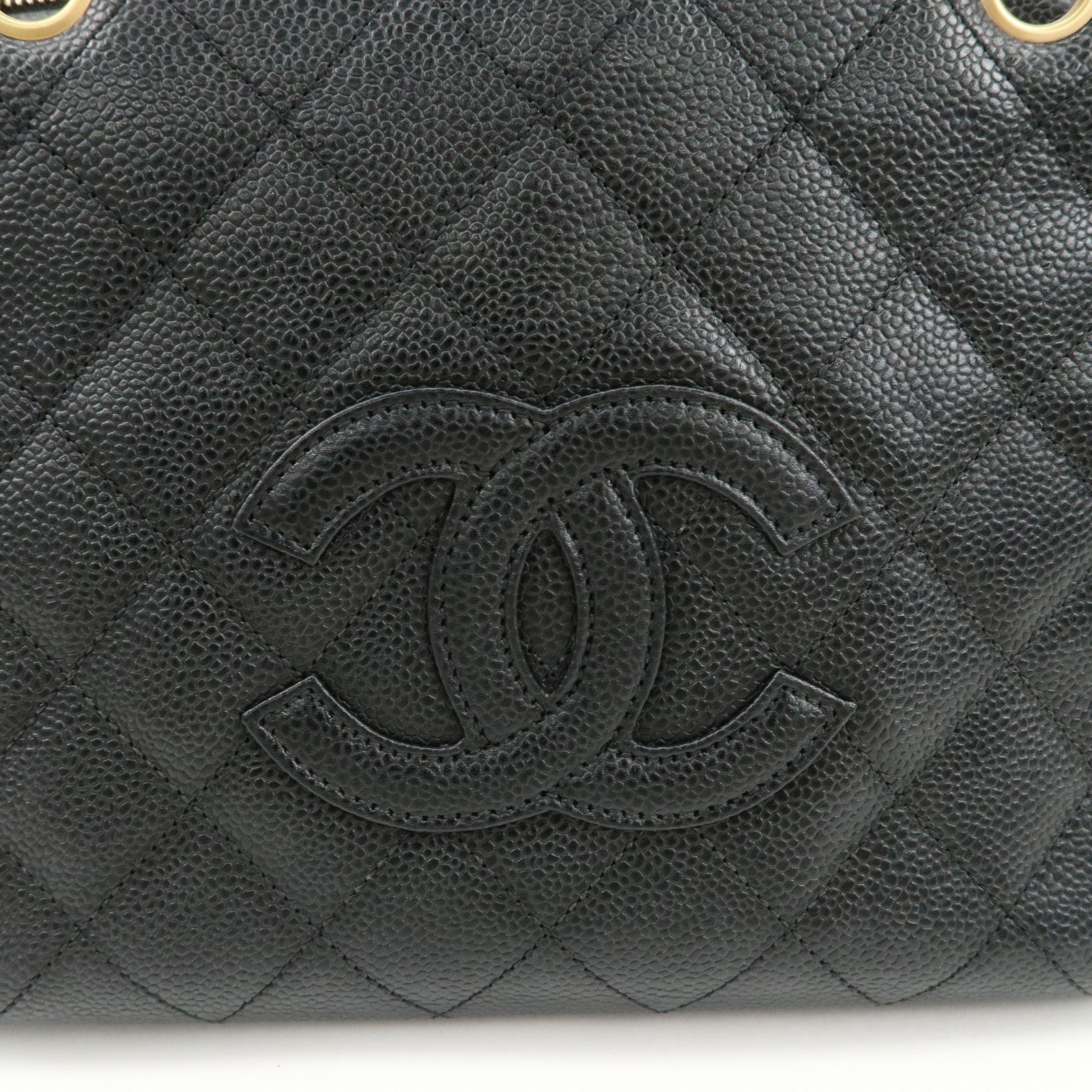CHANEL COCO Mark Matelasse Caviarskin Chain Tote Bag Black Used