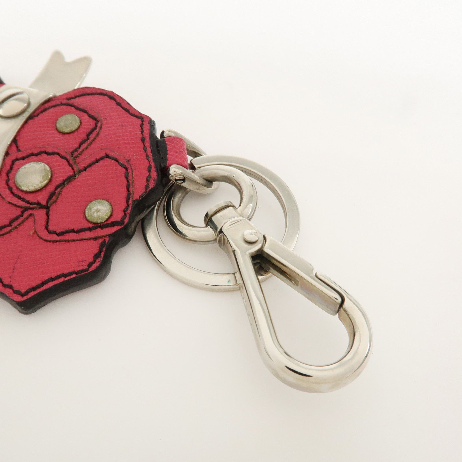 PRADA Rose Motif Leather Bag Charm Key Chain Red Green 1AR290