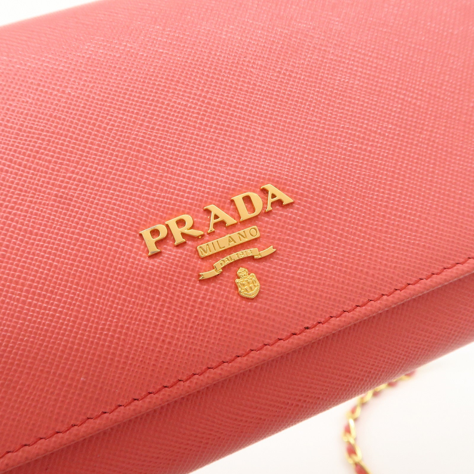 PRADA Saffiano Metal Chain Strap Wallet Shoulder Bag Pink Gold 1M1290 Used