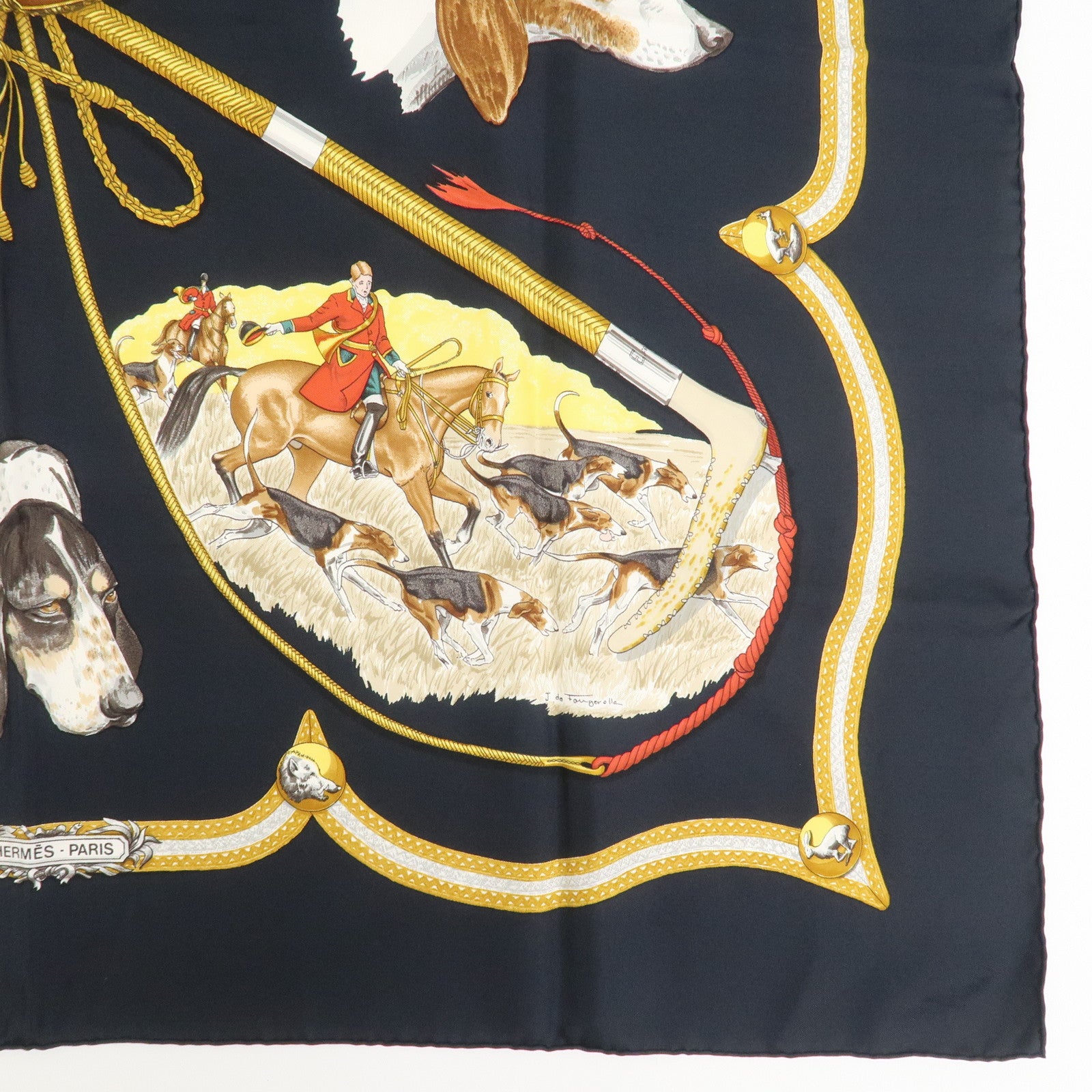 HERMES Carre 90 Silk 100% Scarf LE LAISSER COURRE Black