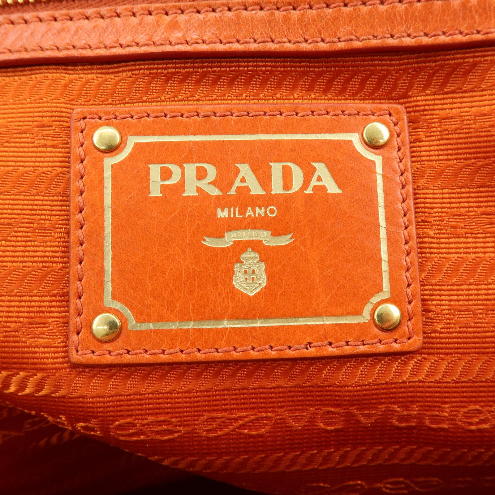 PRADA Logo Leather Boston Bag Hand Bag Shoulder Bag Orange BL0821