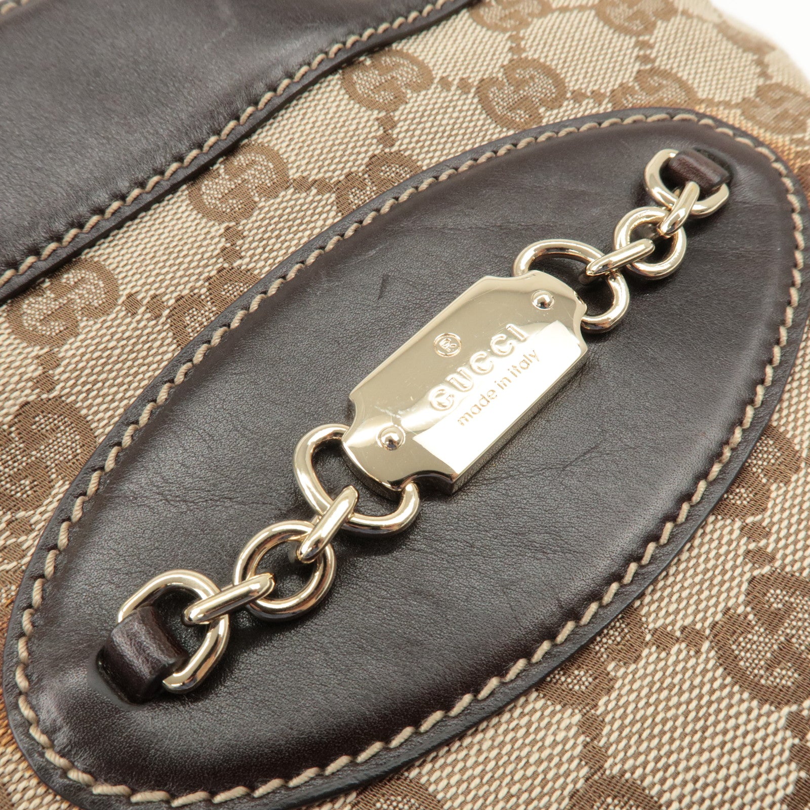 GUCCI GG Canvas Leather Tote Bag Hand Bag Beige Dark Brown 145994 Used