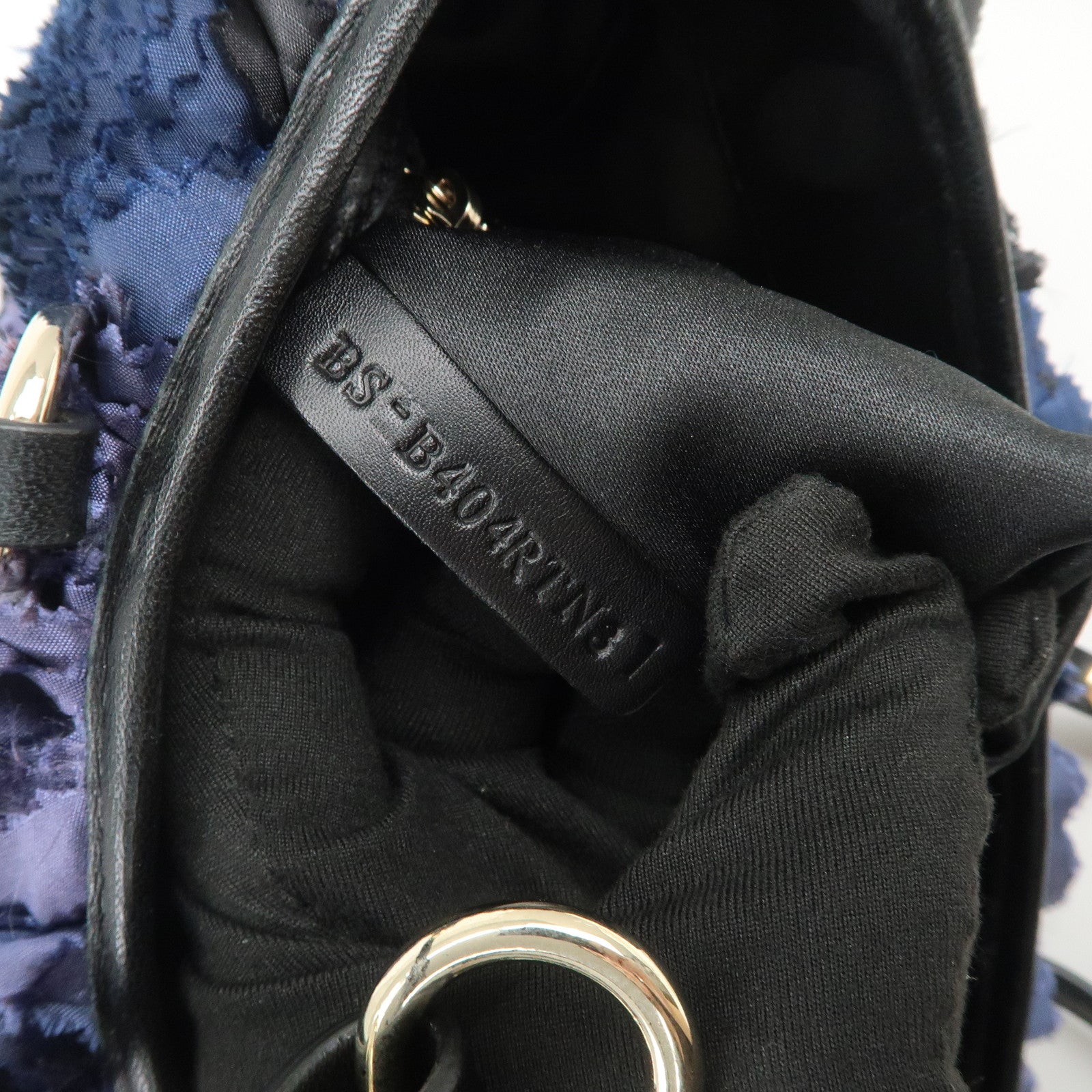 VALENTINO Logo Nylon Leather Hand Bag Navy Gold