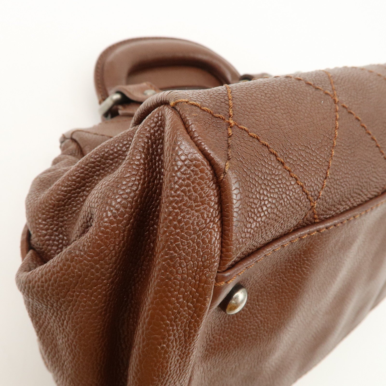 CHANEL COCO Mark Wild Stitch Caviarskin Boston Bag Brown