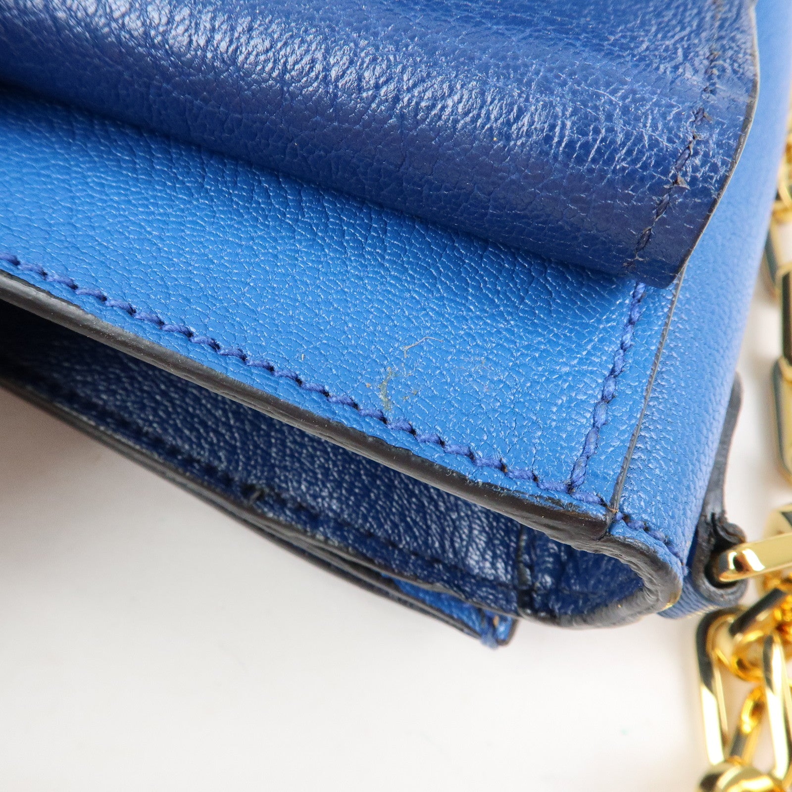 MIU MIU Madras Leather Shoulder Bag Crossbody Bag Blue RT0544