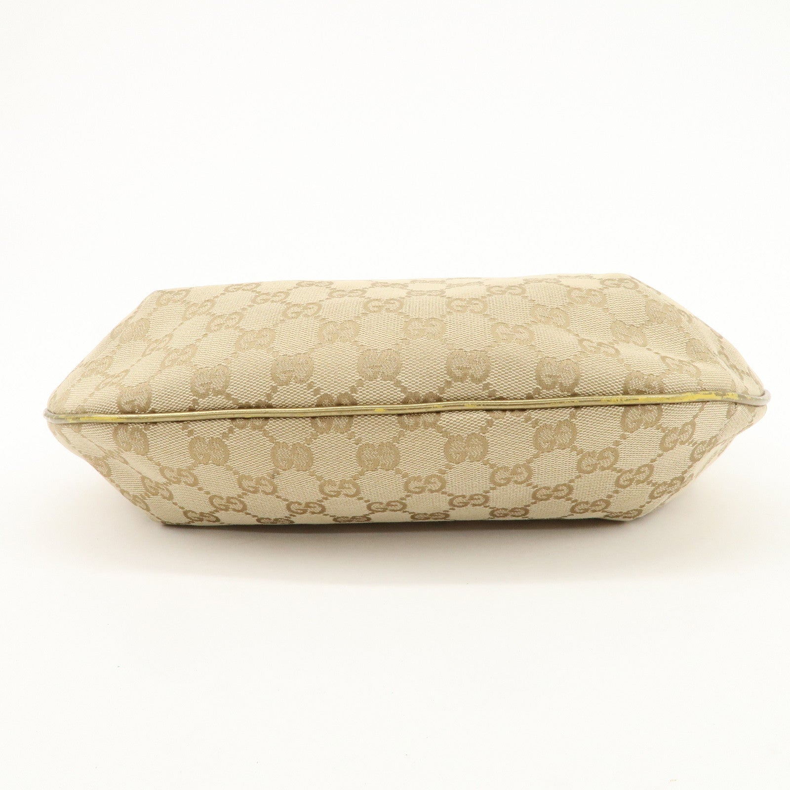 GUCCI GG Canvas Patent Leather Shoulder Bag Beige Gold 181092 Used