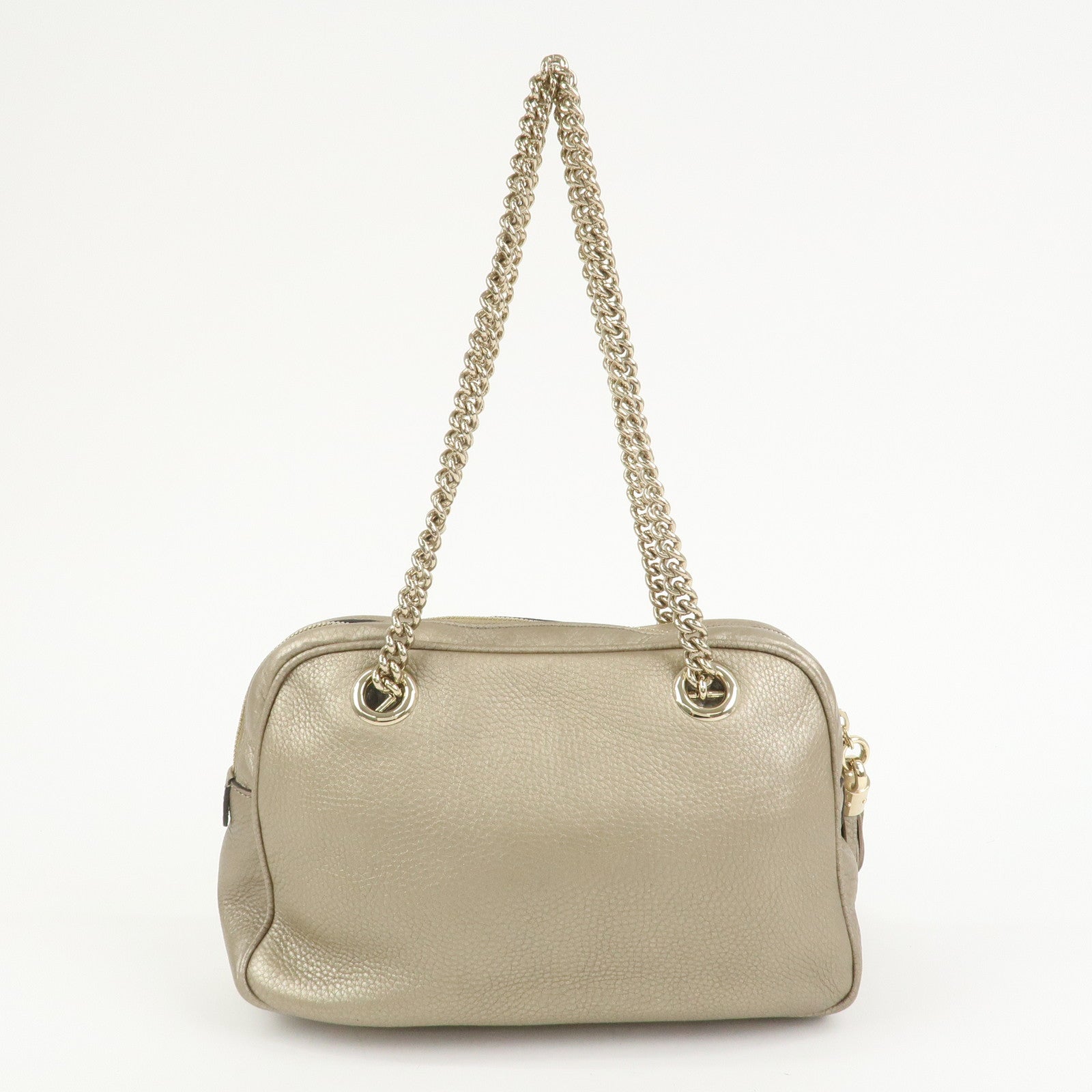 GUCCI SOHO Interlocking G Leather Shoulder Bag Metallic Brown 308983