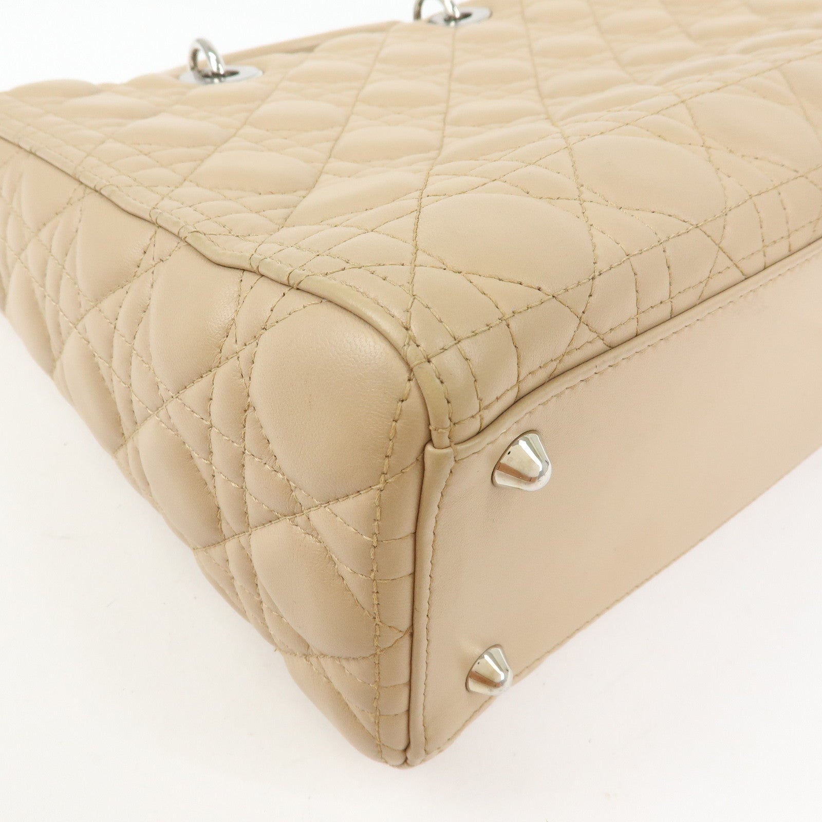 Christian Dior Cannage Lady Dior Leather 2Way Bag Hand Bag Beige