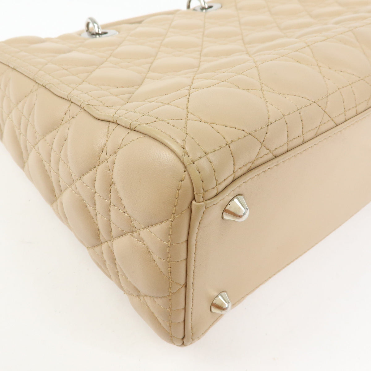 Christian Dior Cannage Lady Dior Leather 2Way Bag Hand Bag Beige