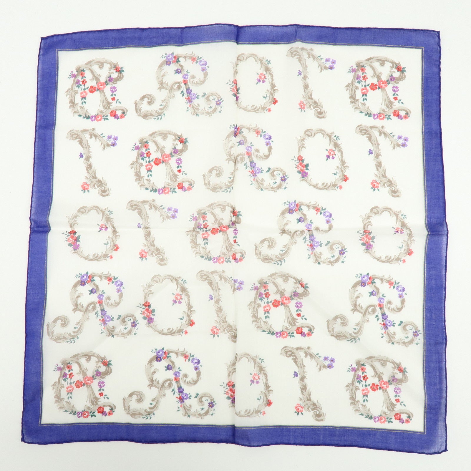 Christian Dior Set of 3 Cotton Handkerchief Flower White Purple
