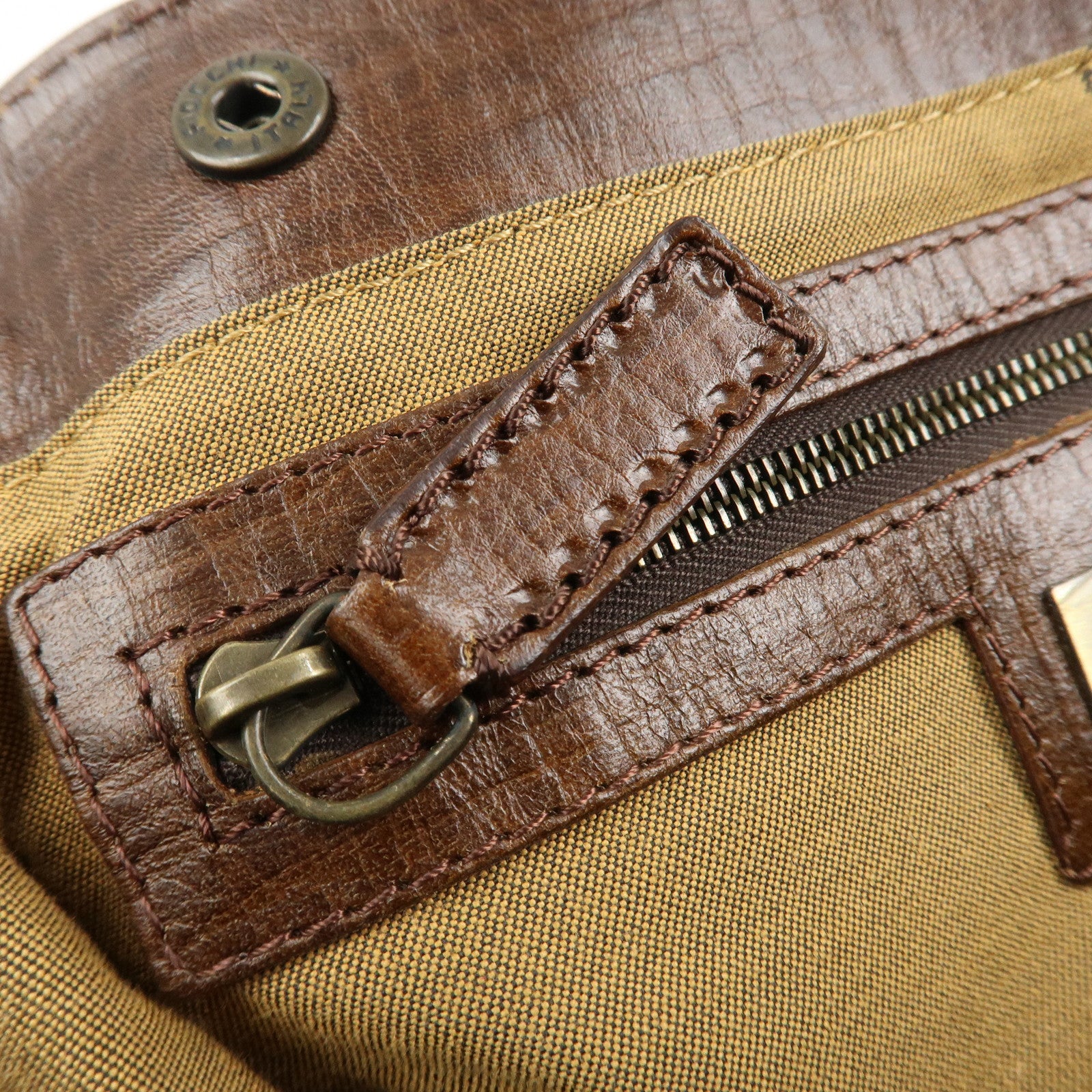 FENDI Ethnico Zucca Canvas Leather Shoulder Bag Brown 8BN157