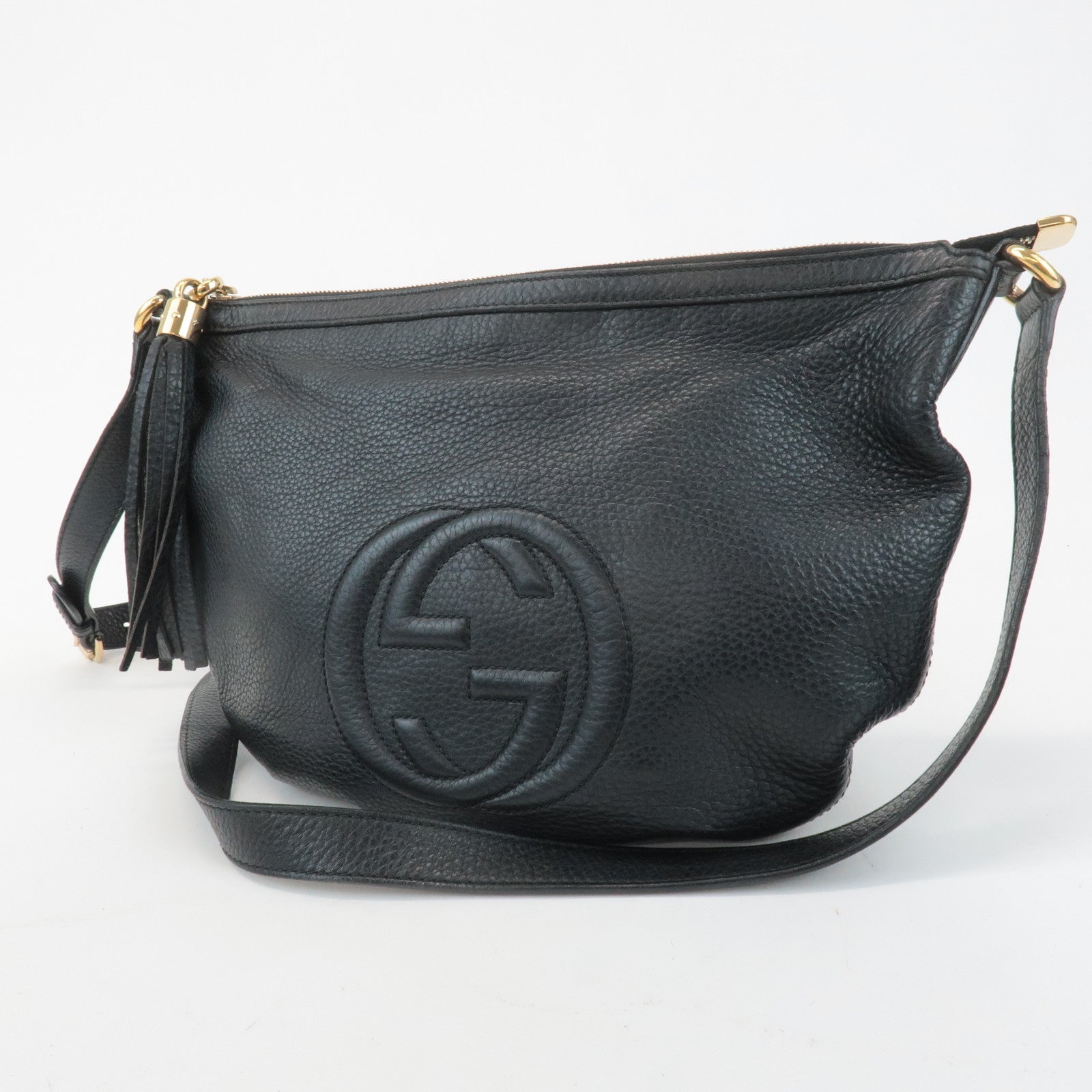 GUCCI SOHO Interlocking G Leather Shoulder Bag Black 308361 Used