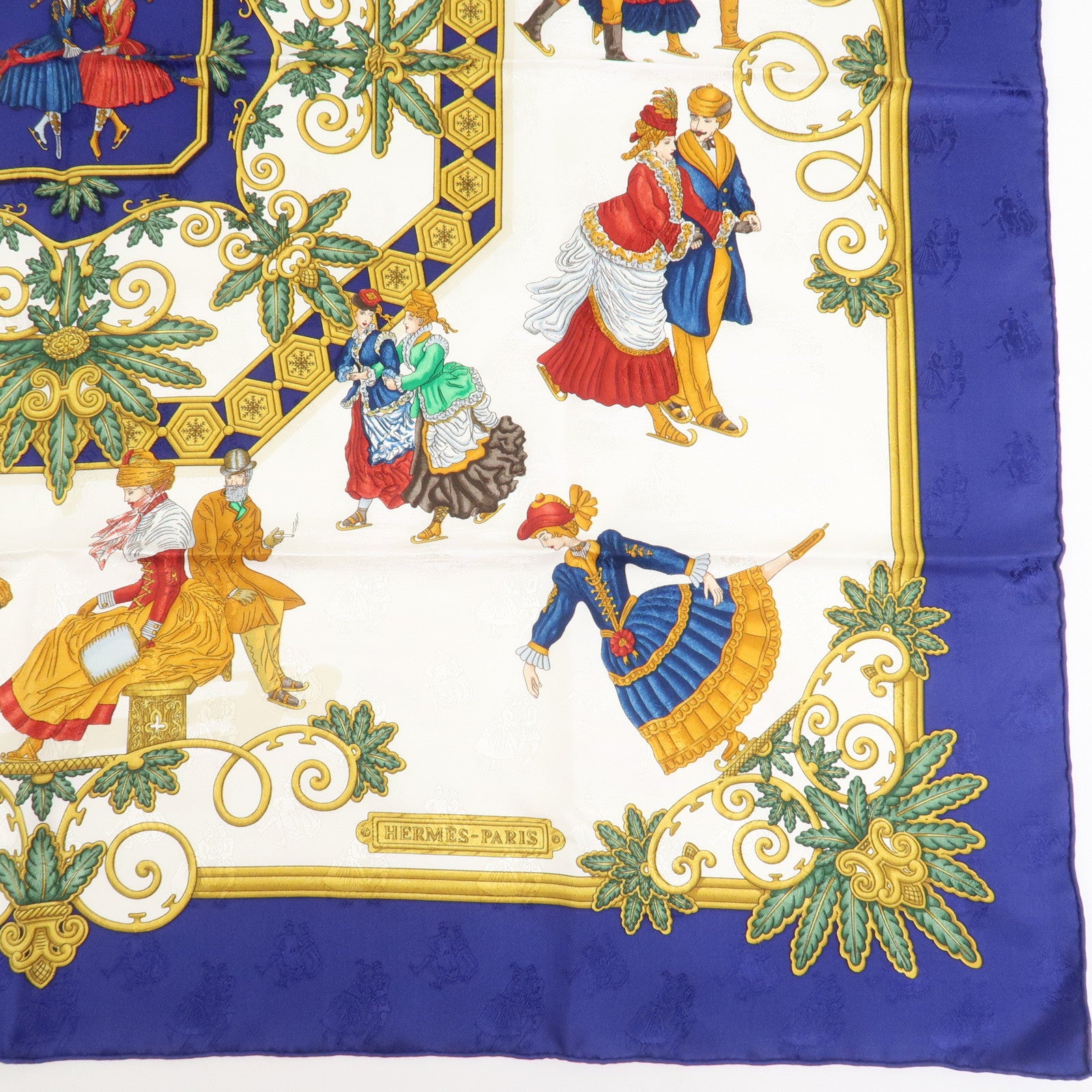 HERMES Carre 90 Silk 100% Scarf Joies d’Hiver Blue White Gold